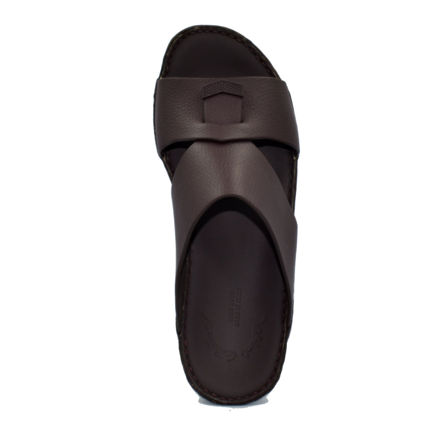 Dark brown trendy leather slide sandals with wide straps and cushioned sole for comfortable wear