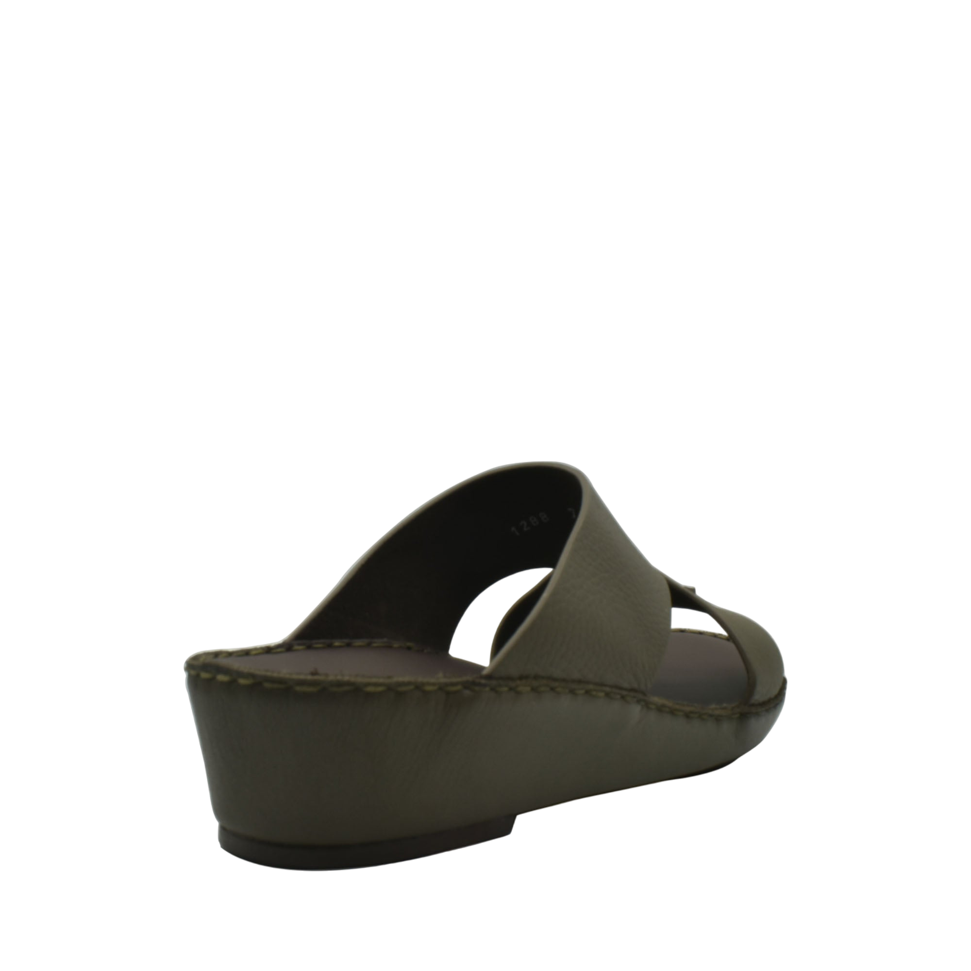 Olive green trendy leather slide sandals with wedge heel from Private collection