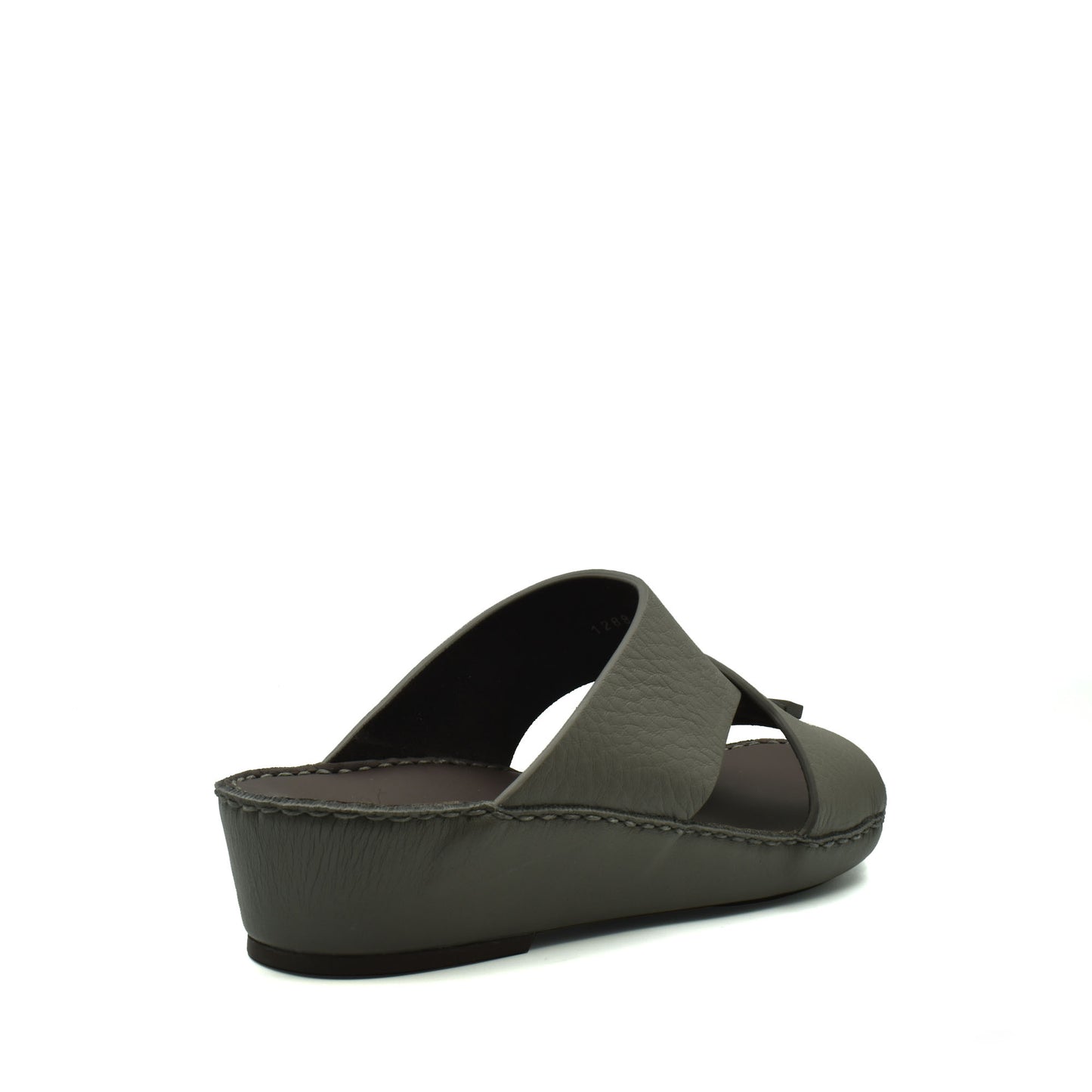 Olive green trendy leather slide sandals with cushioned sole and crisscross strap design