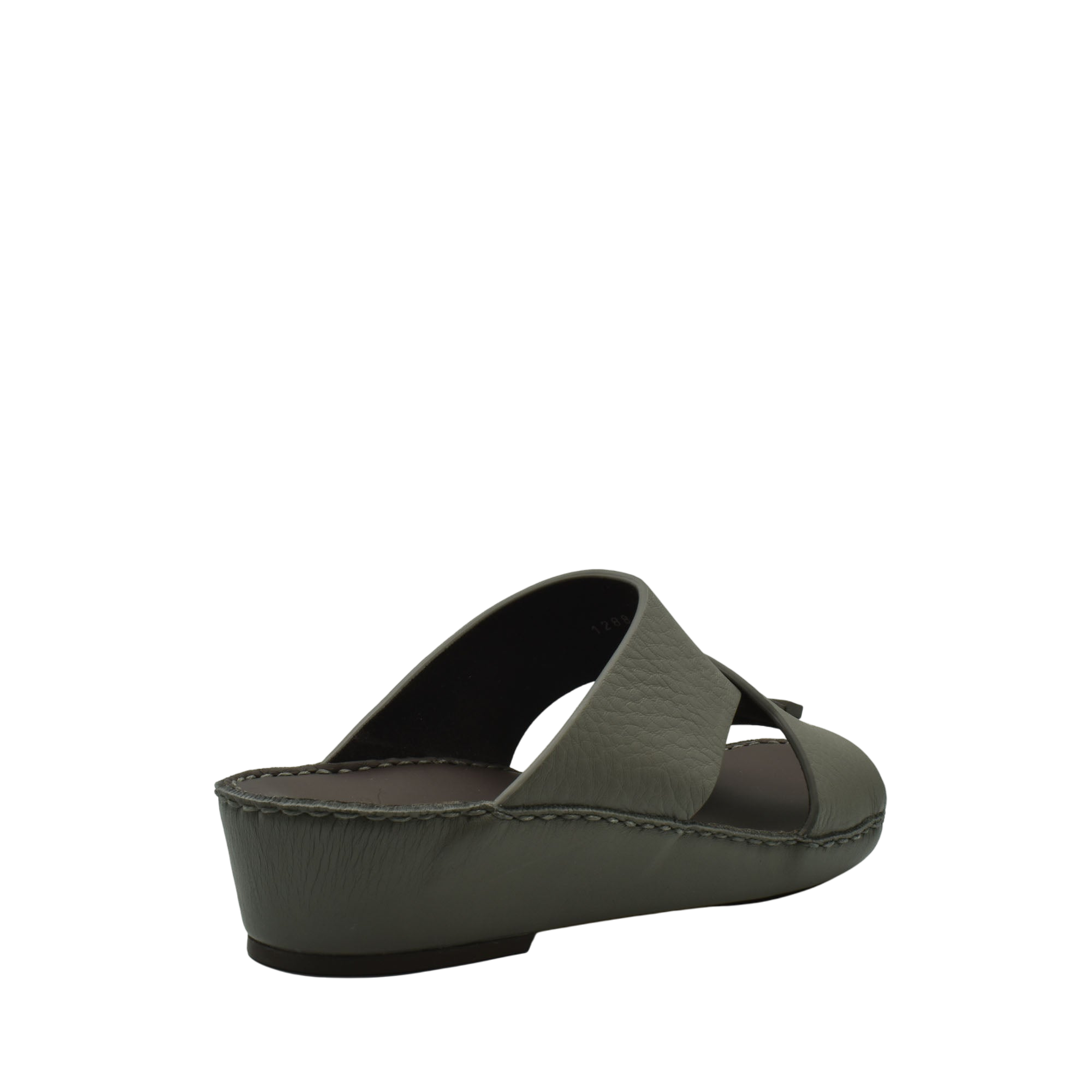 Olive green trendy leather slide sandals with cushioned sole and crisscross strap design