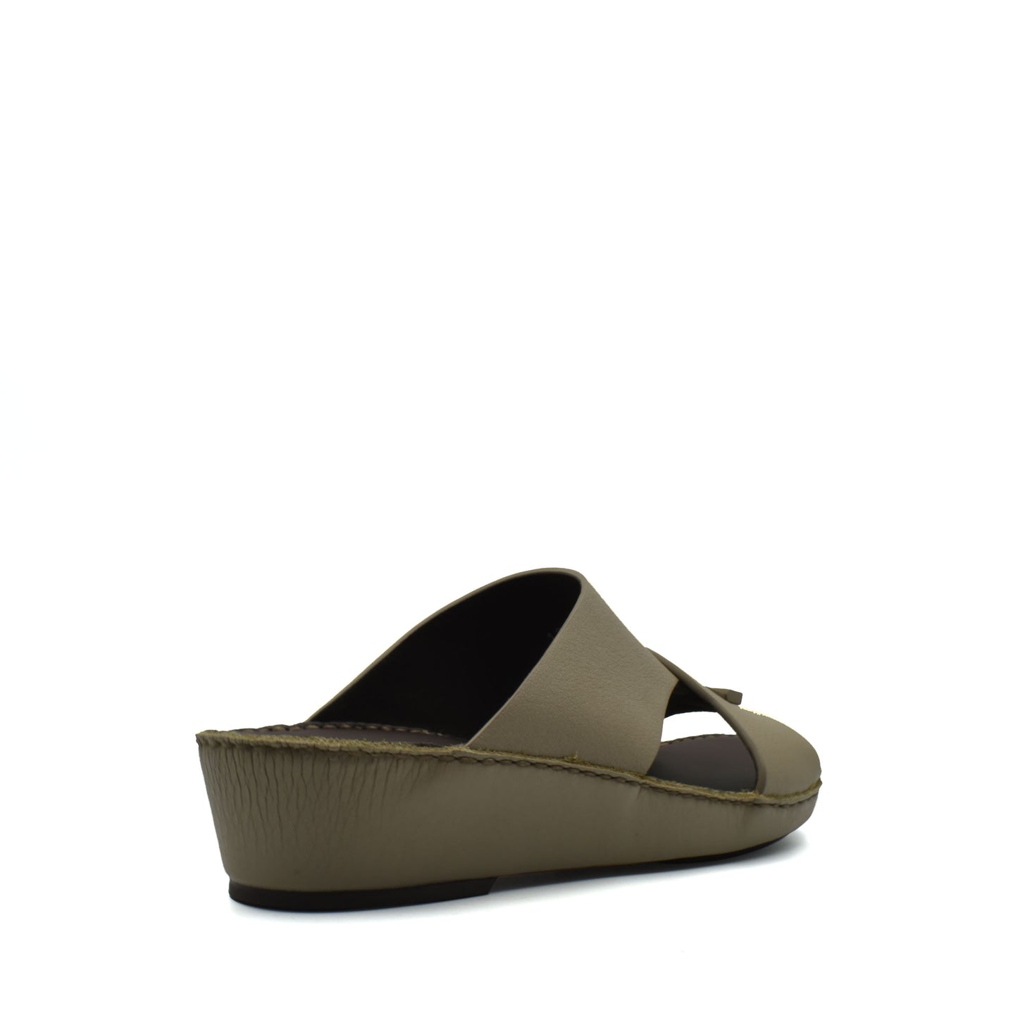 Trendy leather slide sandals in olive green with a cushioned sole from Private Collection