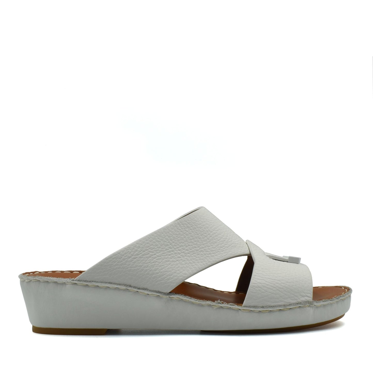 White trendy leather slide sandals with cushioned sole and open toe design from Private collection