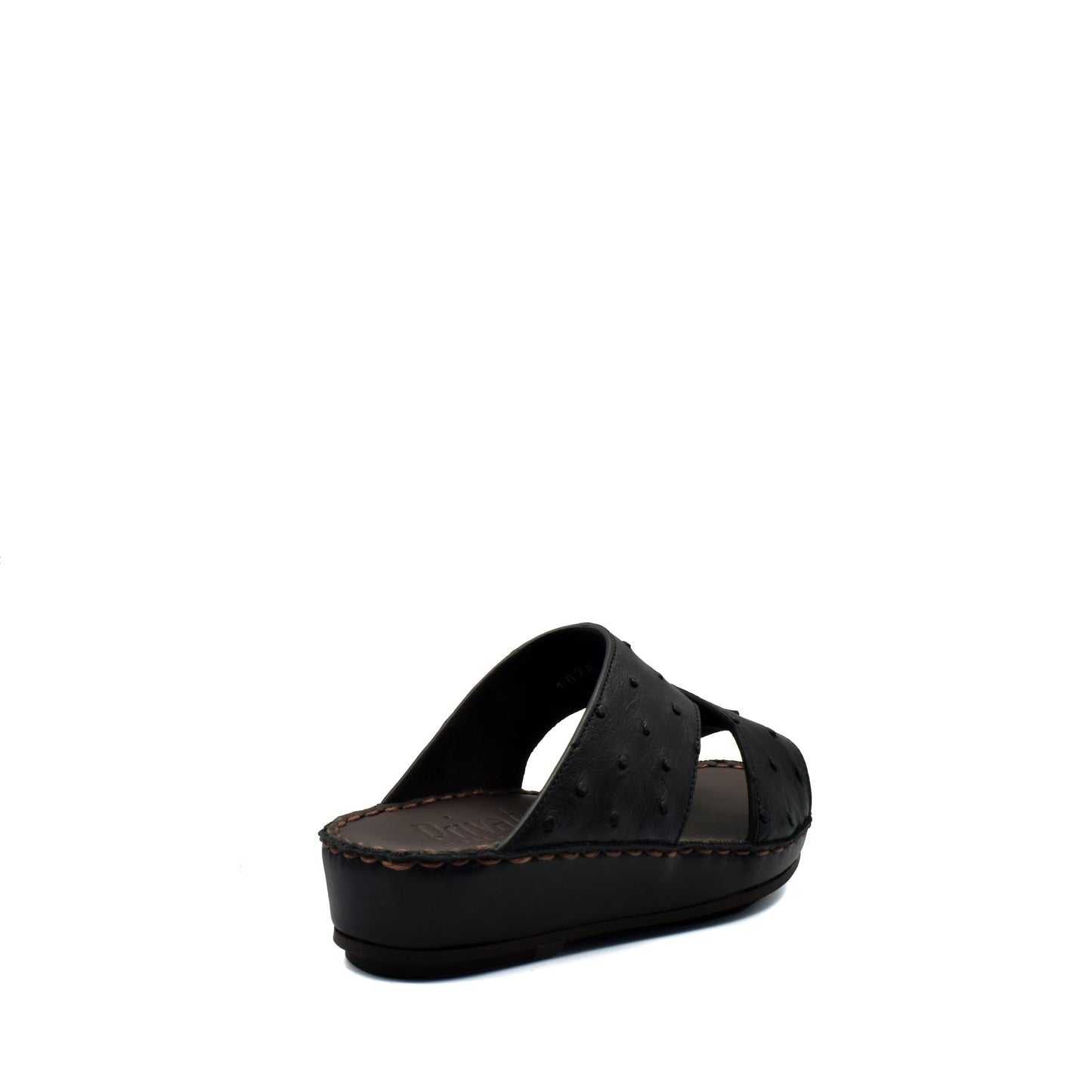 Black ostrich leather kids sandals with open toe and cushioned sole from Private Collection