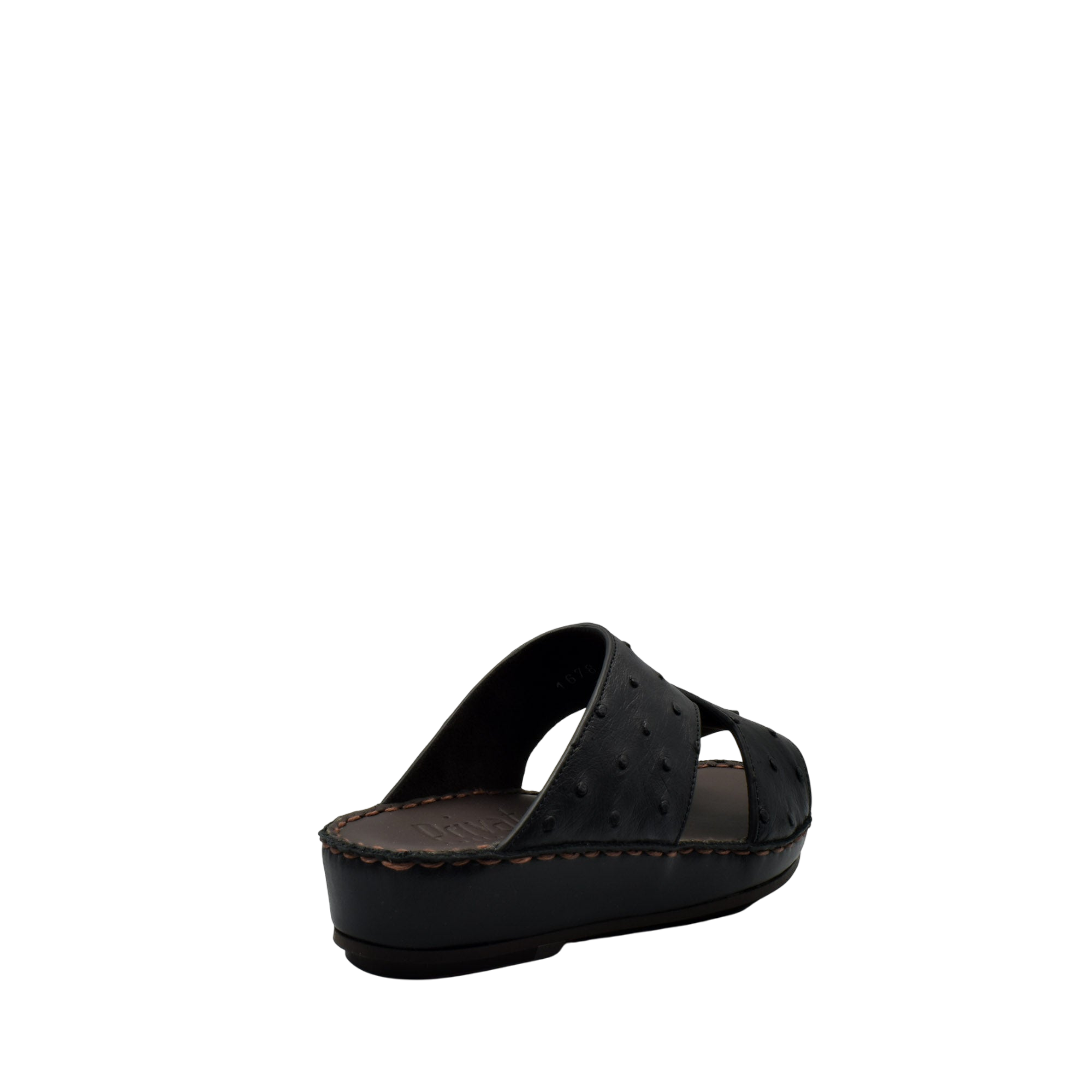 Black ostrich leather kids sandals with open toe and cushioned sole from Private Collection