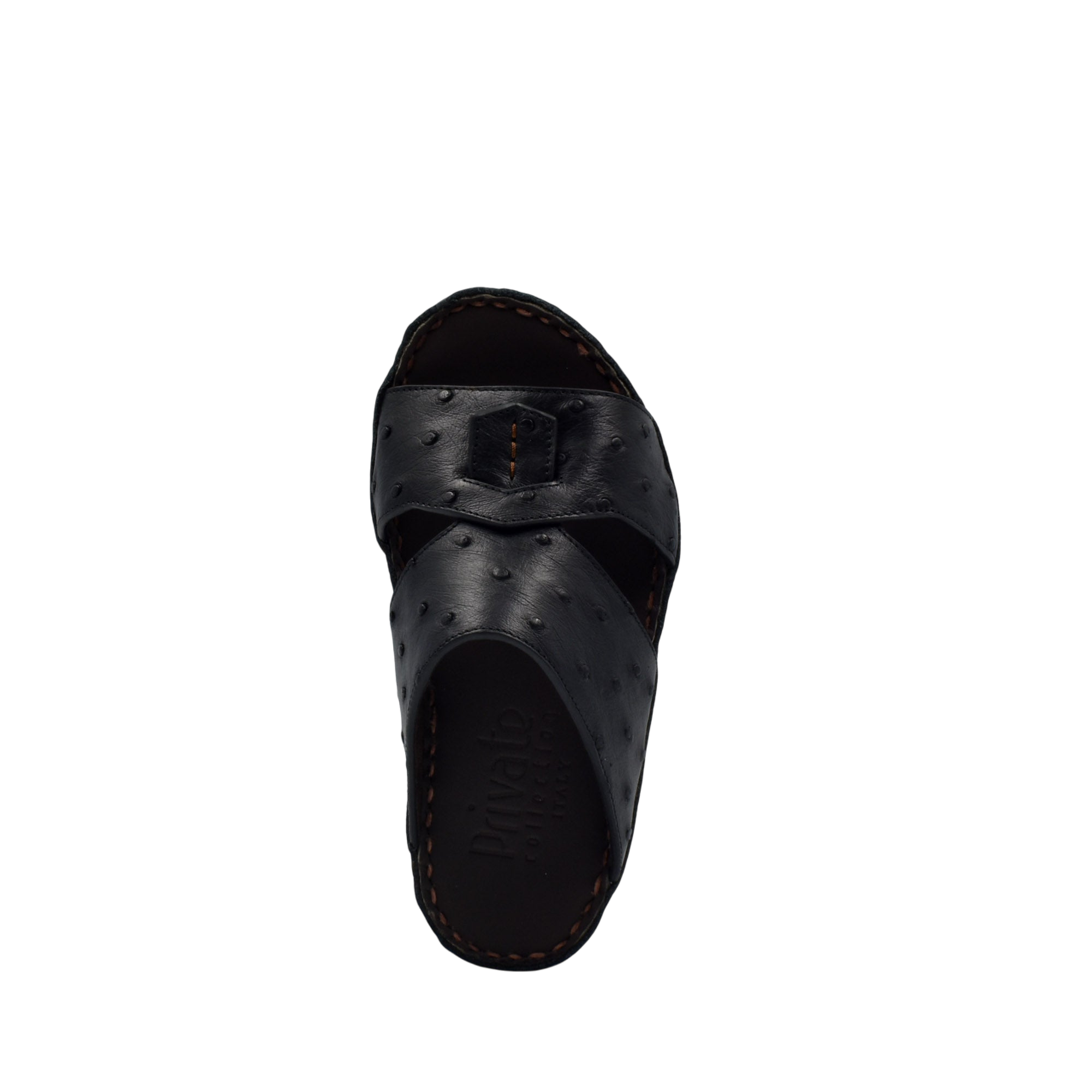Black Ostrich leather kids sandals with cross strap design and durable sole