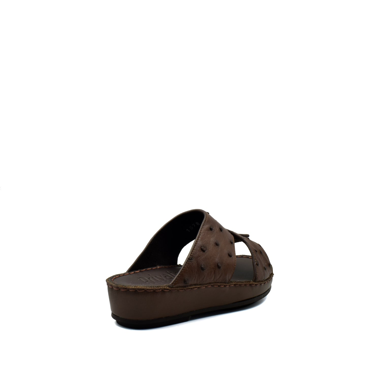Brown ostrich leather kids sandals with cushioned sole and open toe design from Private collection