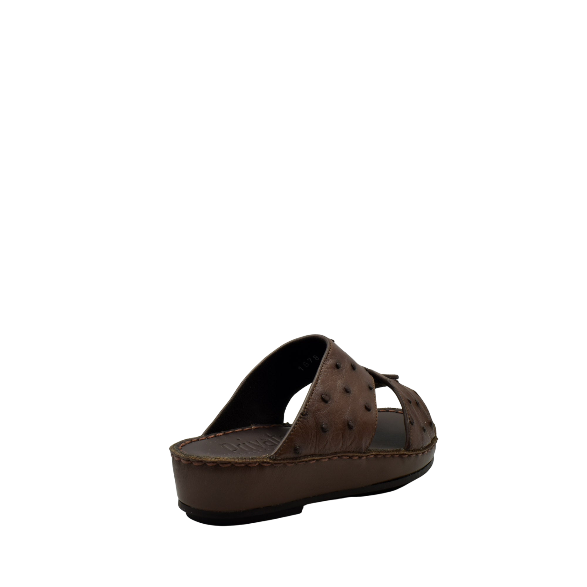 Brown ostrich leather kids sandals with cushioned sole and open toe design from Private collection