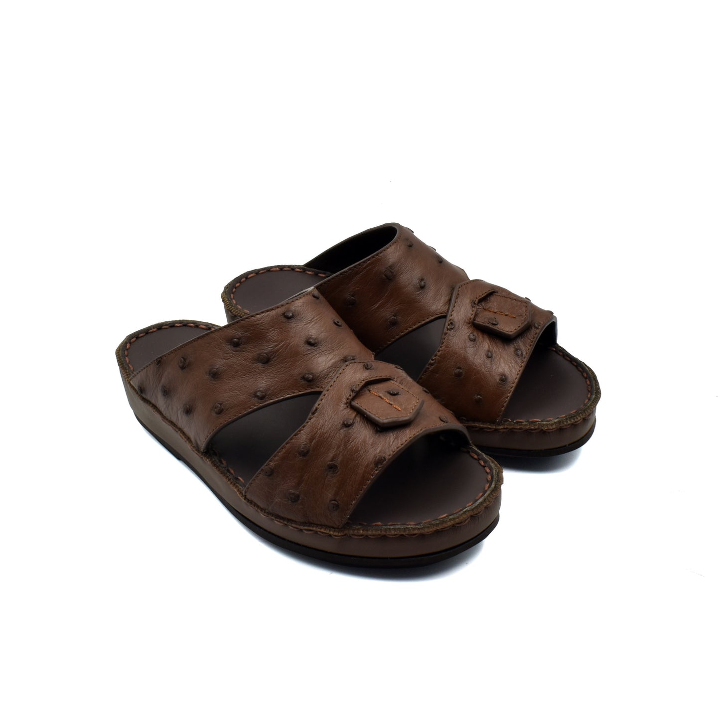 Brown ostrich leather kids sandals with adjustable buckle straps from Private collection