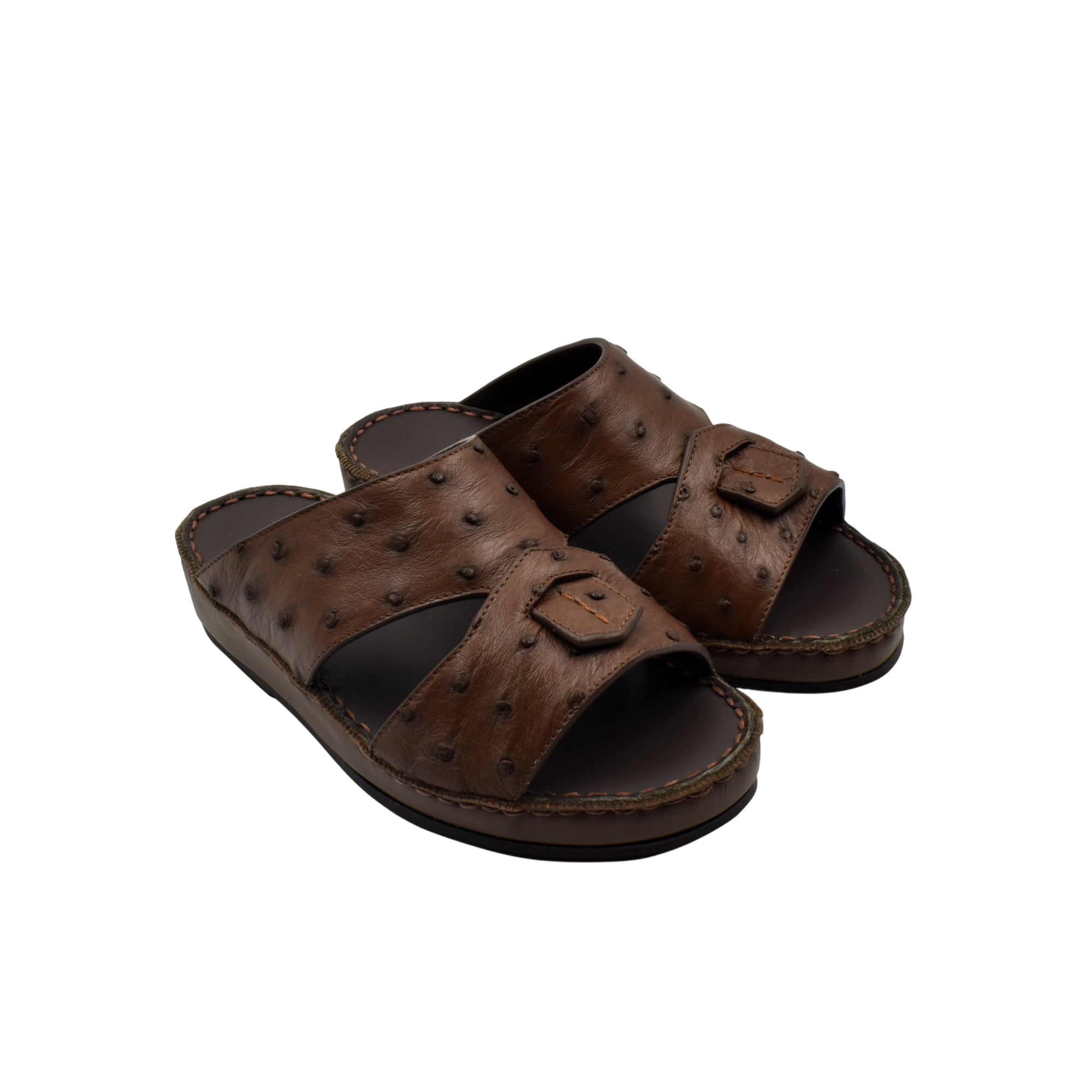 Brown ostrich leather kids sandals with adjustable buckle straps from Private collection