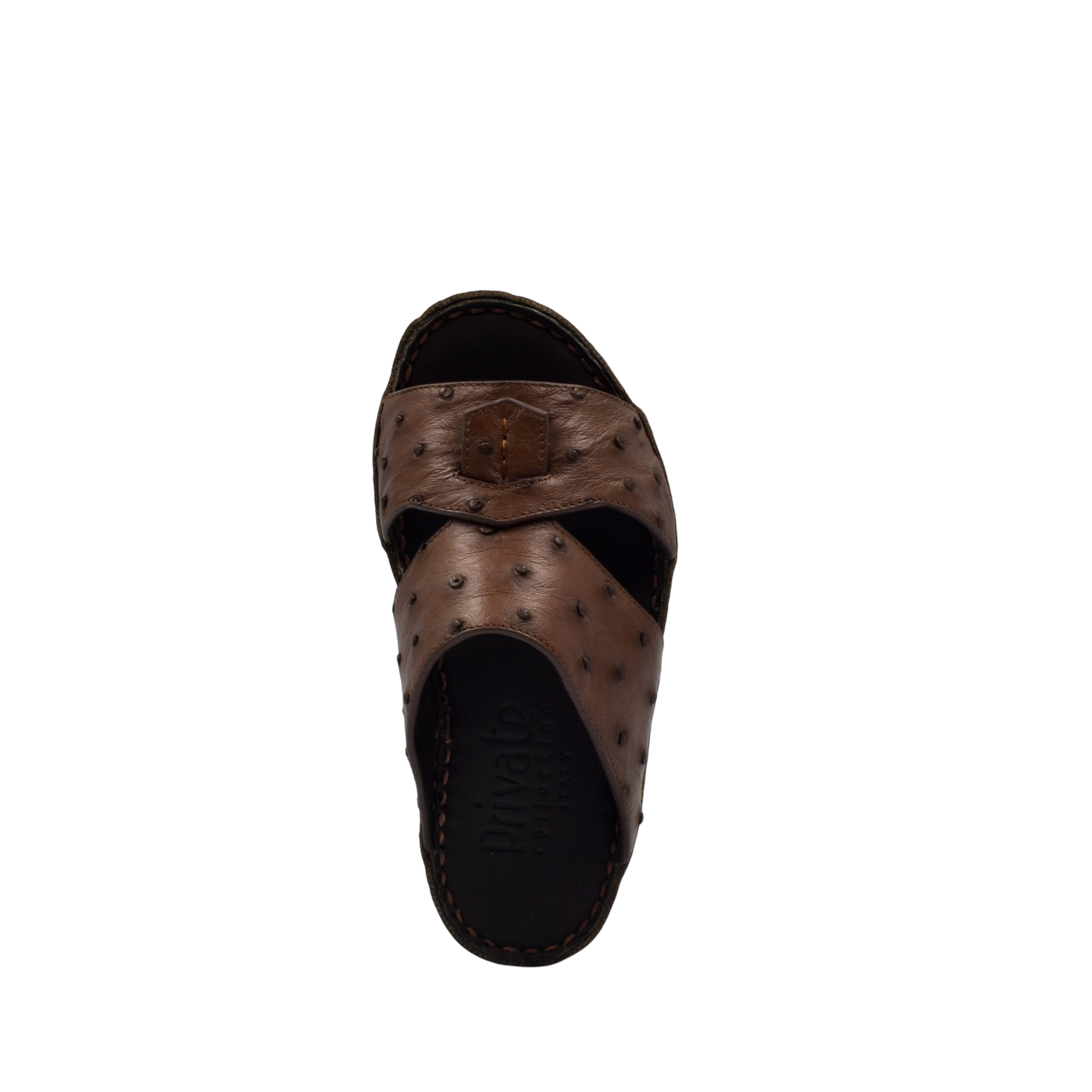 Brown ostrich leather kids sandals with cross strap design from Private Collection