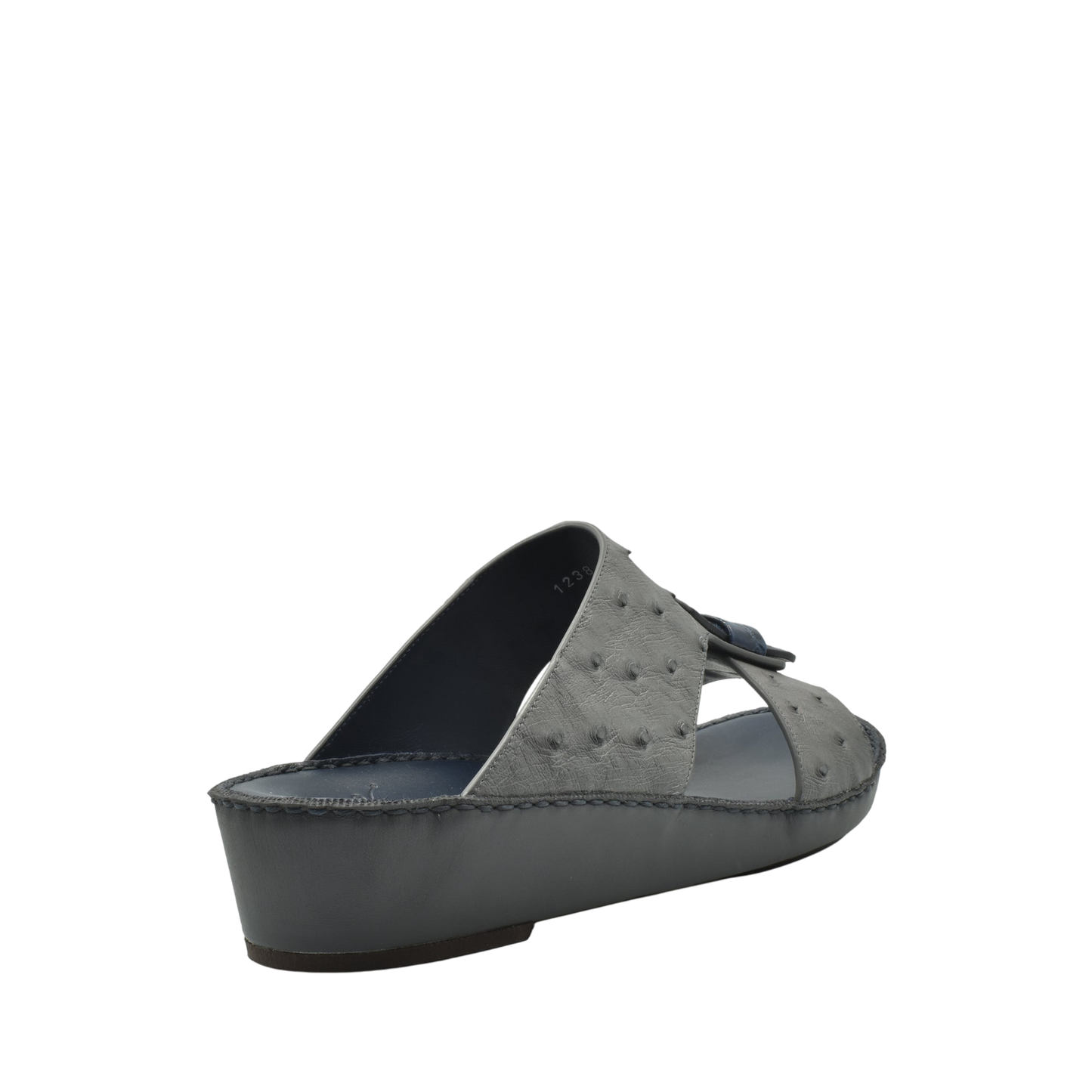 Gray ostrich leather sandals with open toe and sturdy sole from Private collection