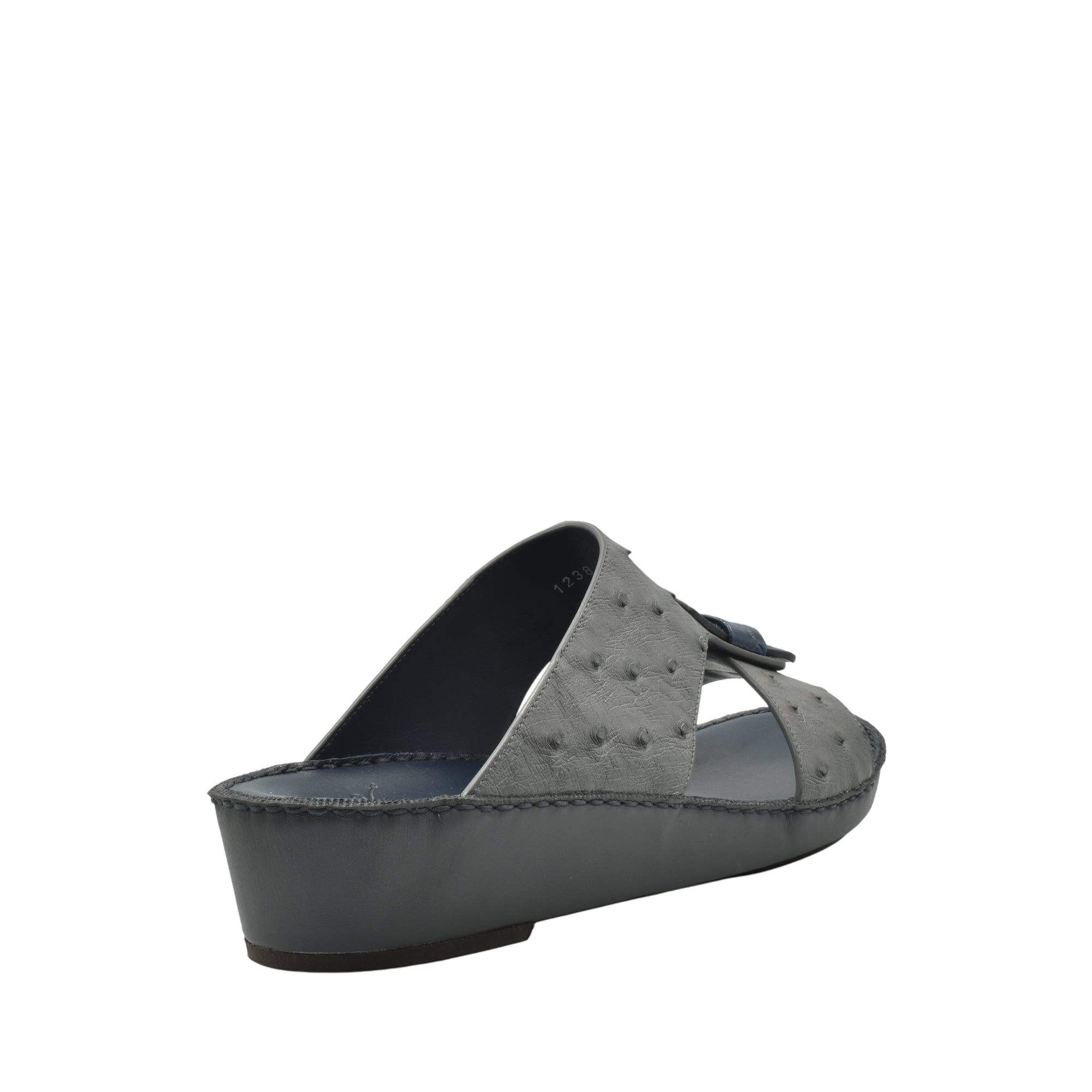 Gray ostrich leather sandals with open toe and sturdy sole from Private collection