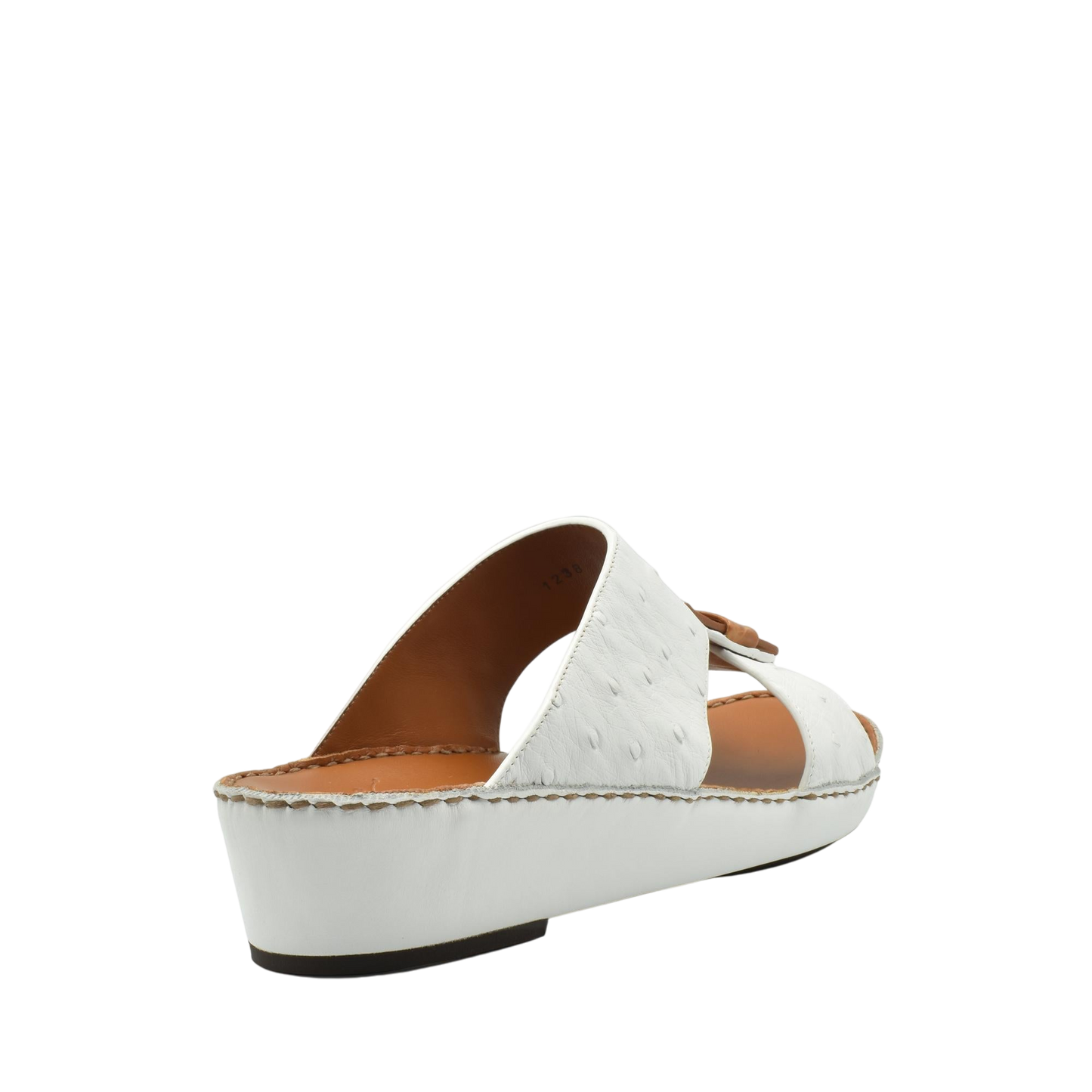 White ostrich leather sandals with open toe and cushioned sole from Private collection