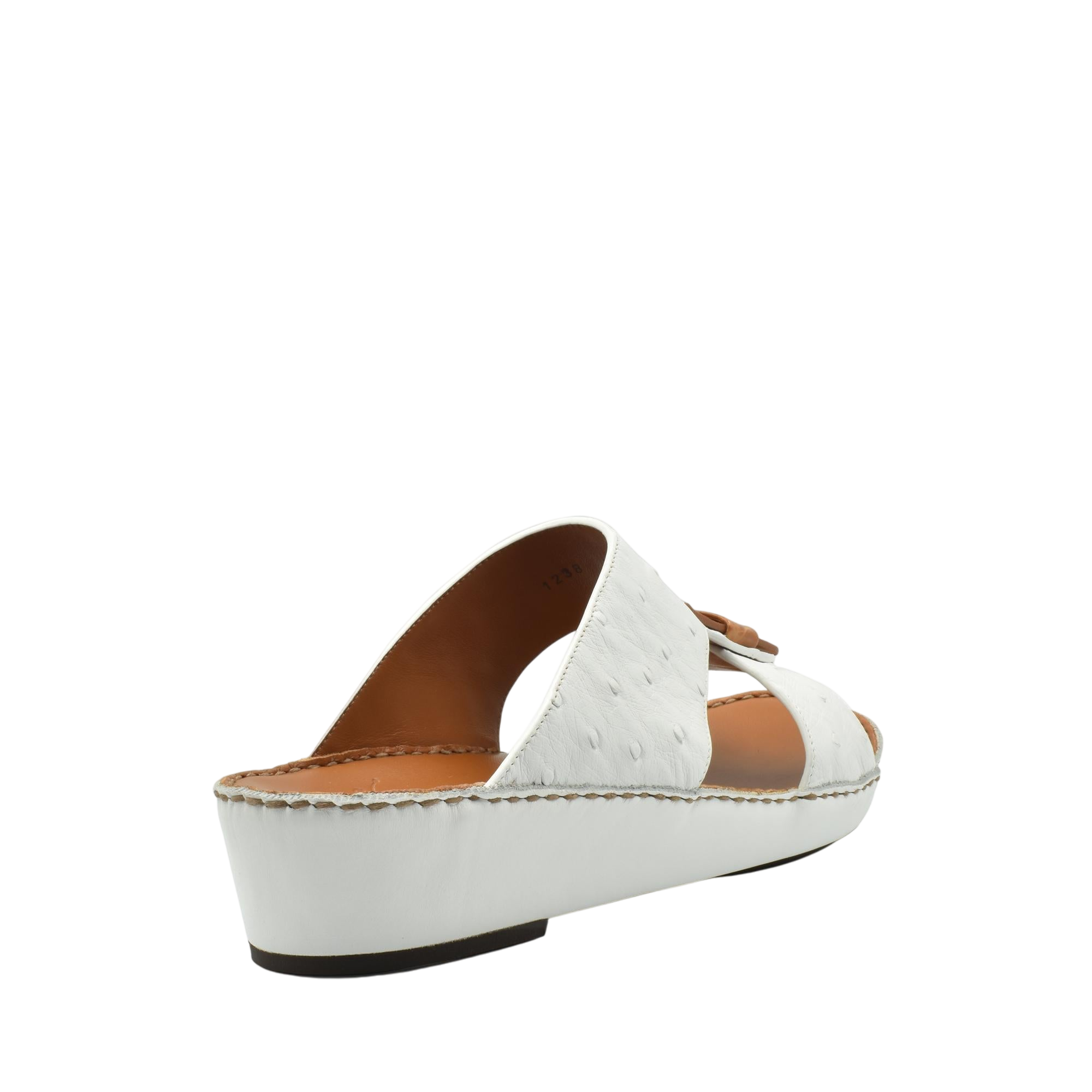 White ostrich leather sandals with open toe and cushioned sole from Private collection