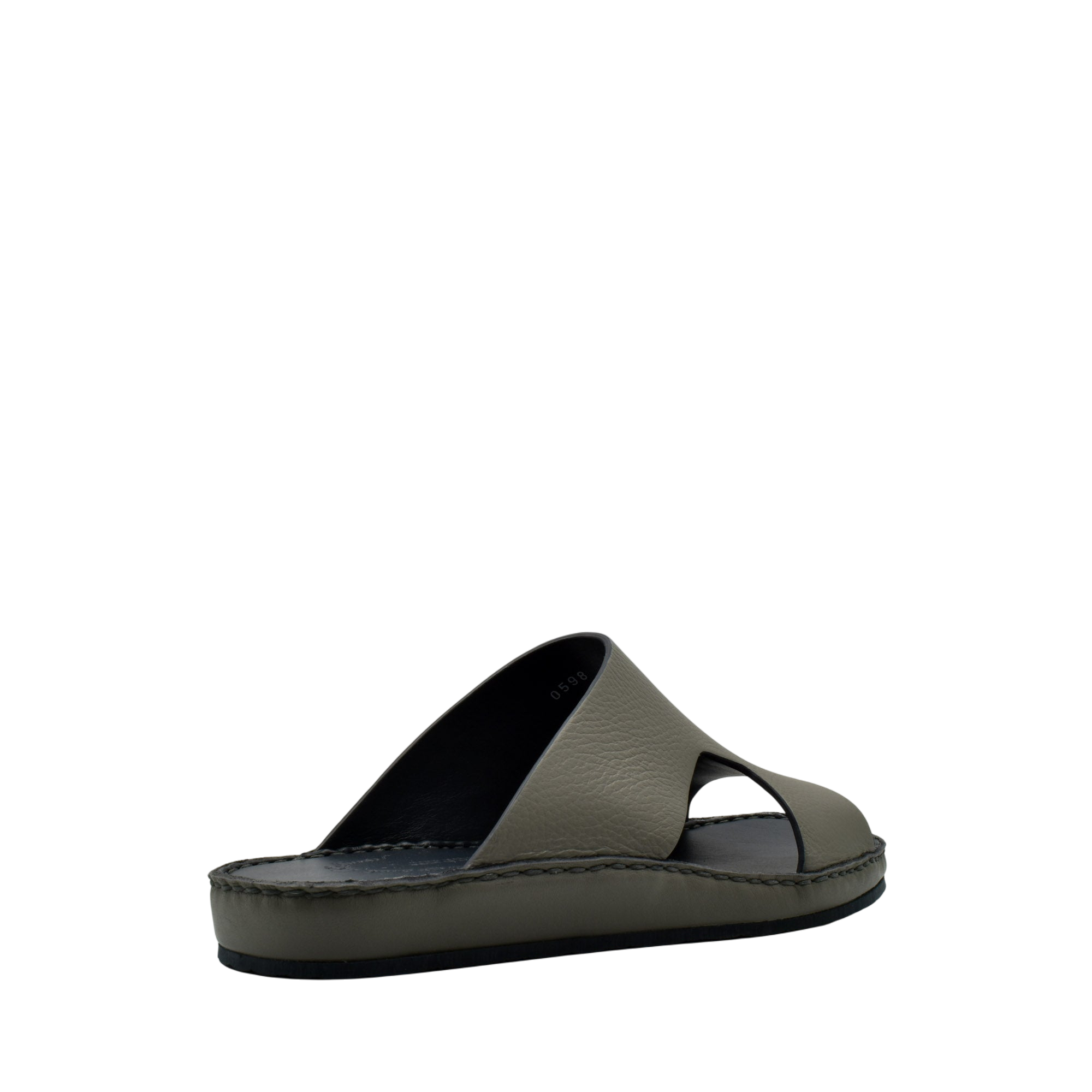 Grey Western leather sandals with open toe design and cushioned sole from Private Collection
