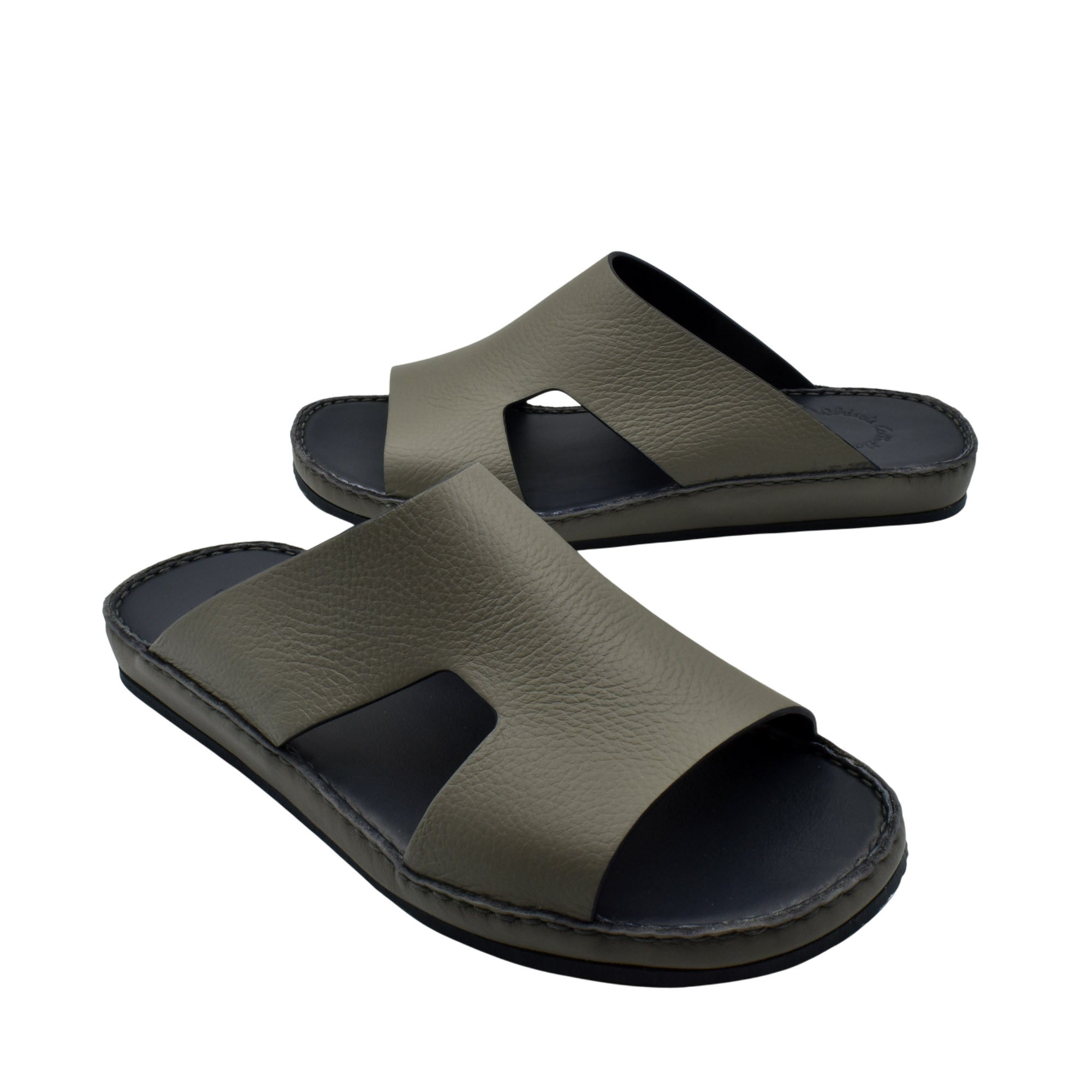 Private Collection Western leather sandals in olive green with open toe and slip-on design