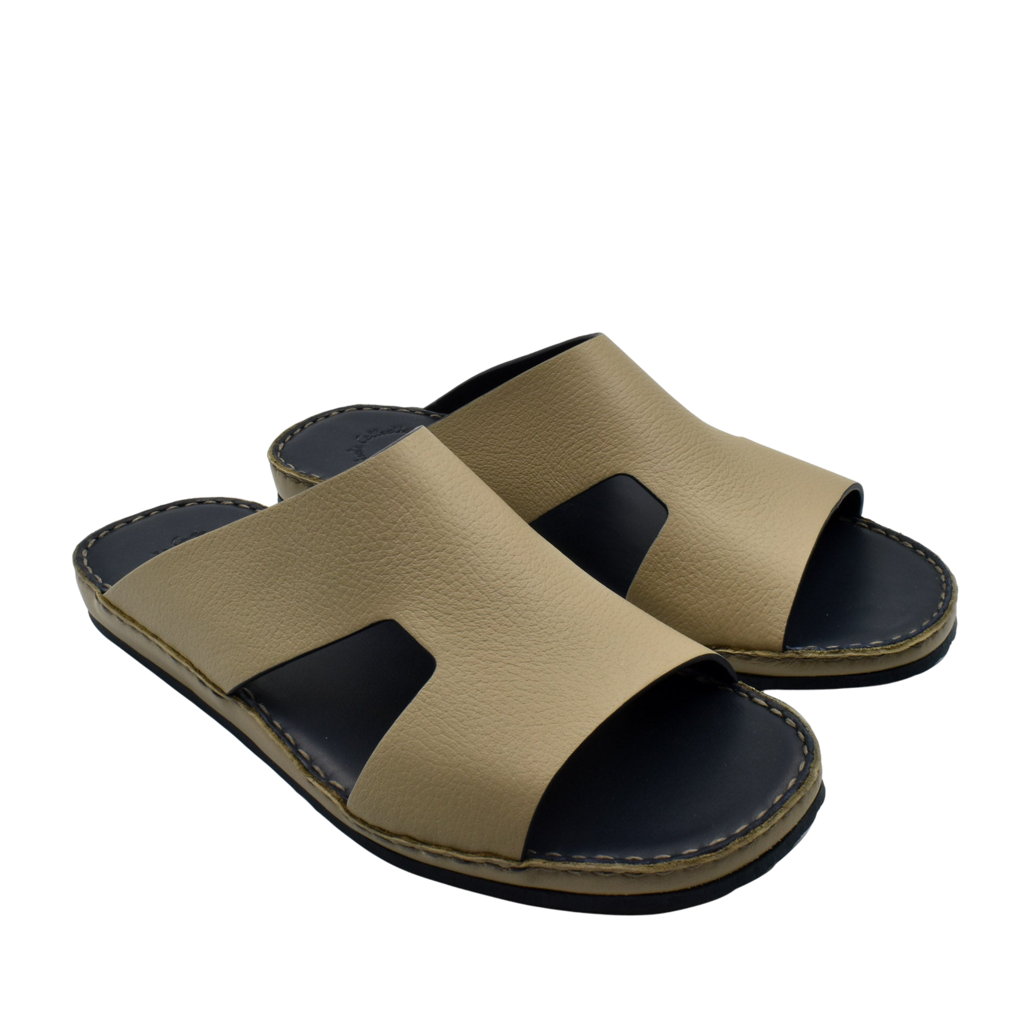 Beige and black Private Collection western leather sandals with open toe and slip-on design