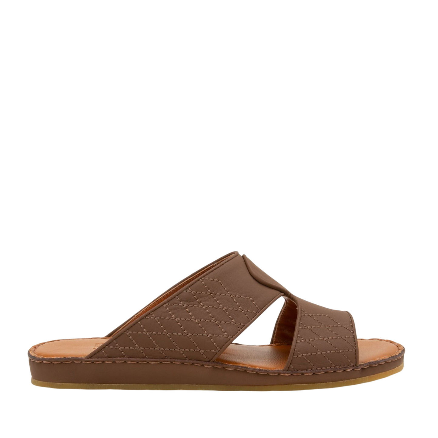 Brown western sandals leather slide with stitched detailing and flat sole for casual wear