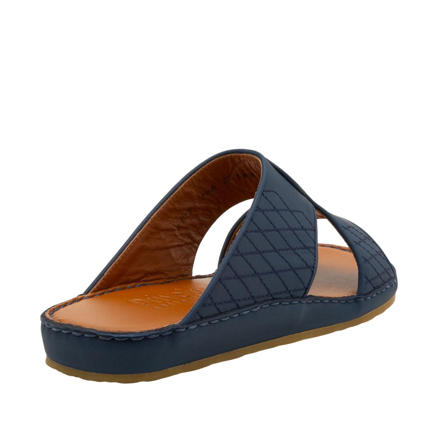 Blue quilted western sandals leather slip-on with cushioned tan footbed and stitched sole