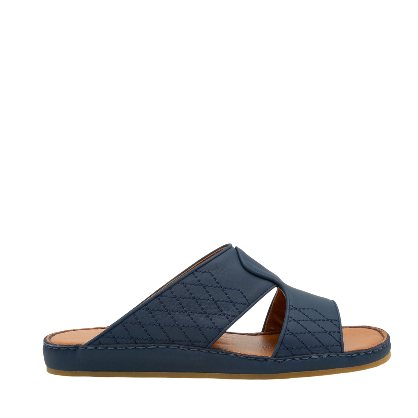 Navy blue western sandals leather slide with quilted design and cushioned sole for comfort