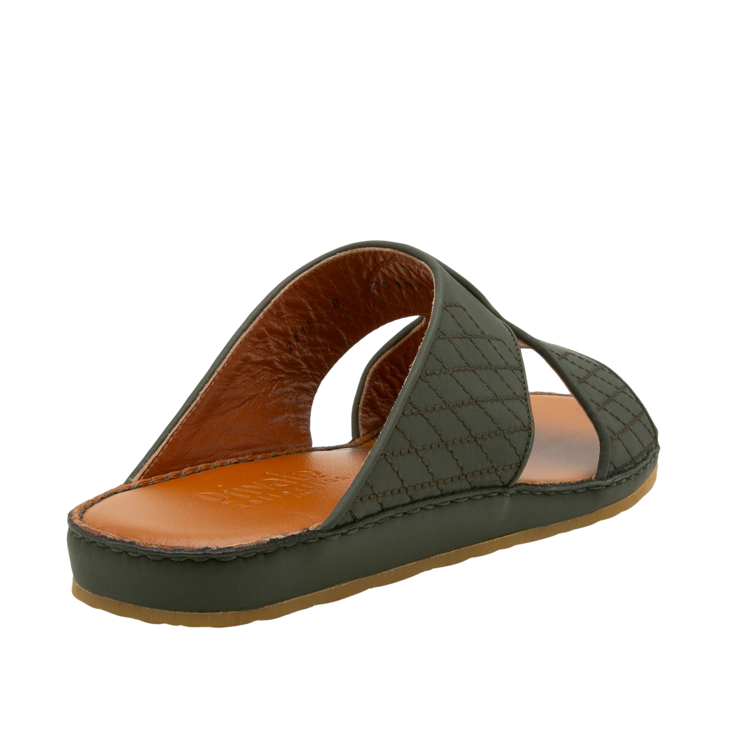 Dark brown western sandals leather slide with stitched straps and cushioned tan footbed