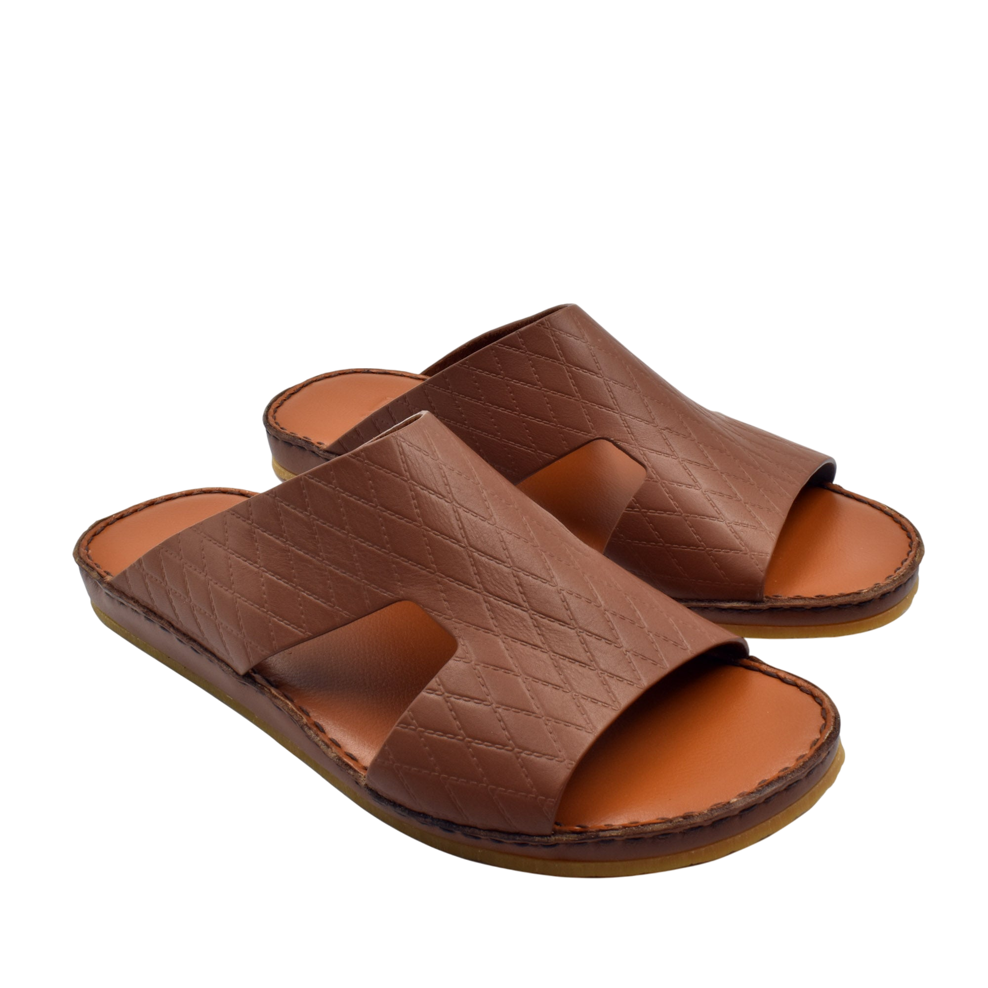 Brown Western style leather sandals with open toe and stitched sole design
