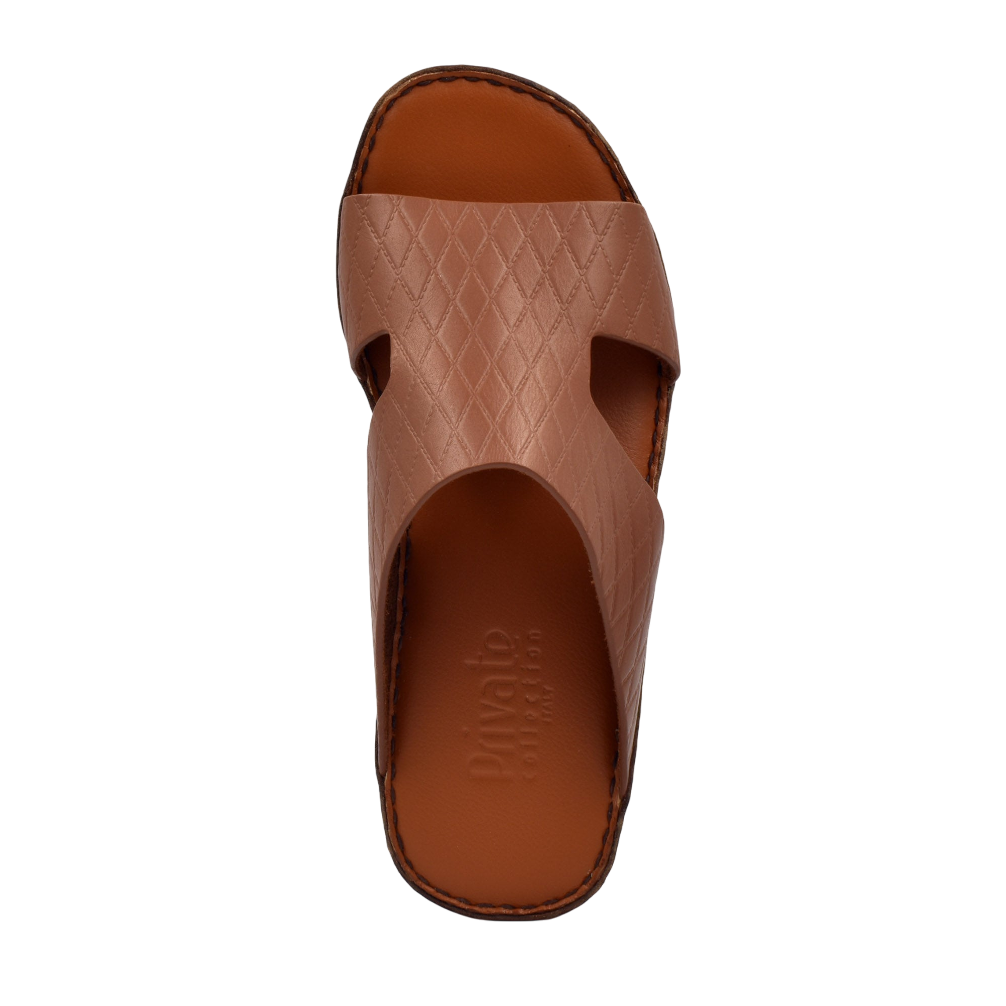 Brown Western style leather sandals with textured straps and cushioned footbed from Private Collection