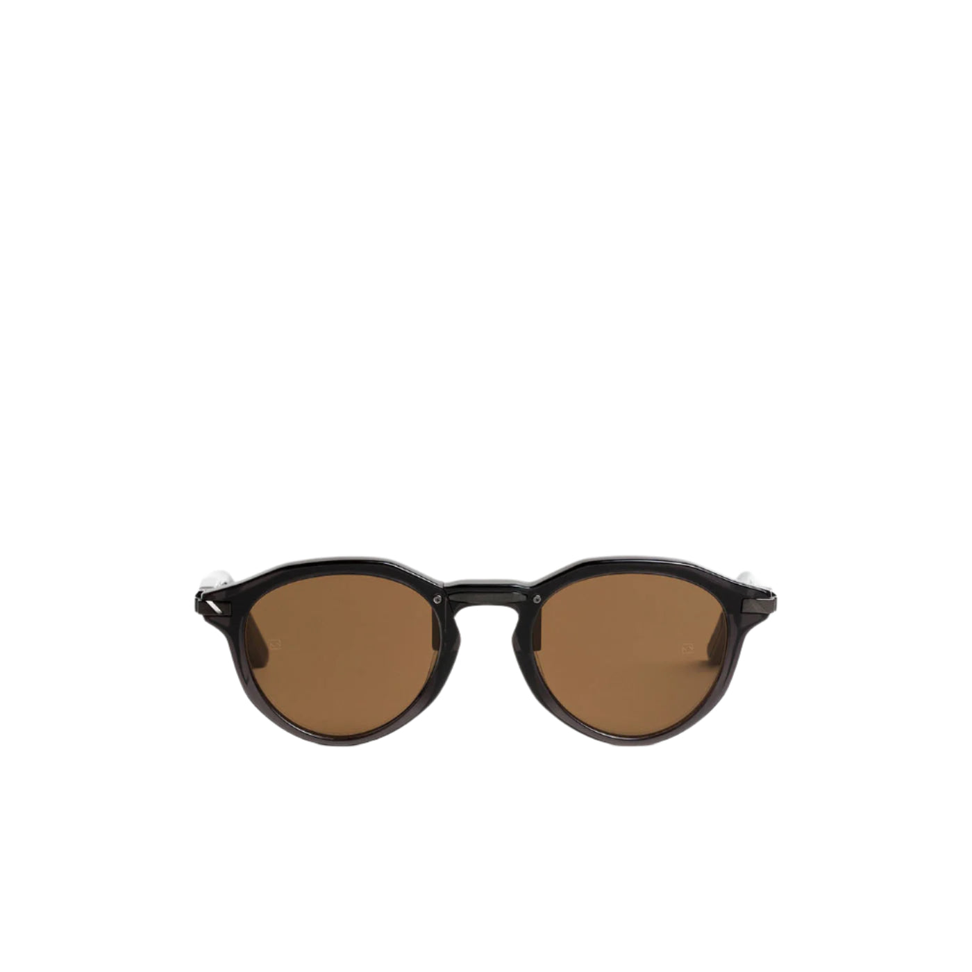 Sunglasses with brown lenses and black frame on a white background