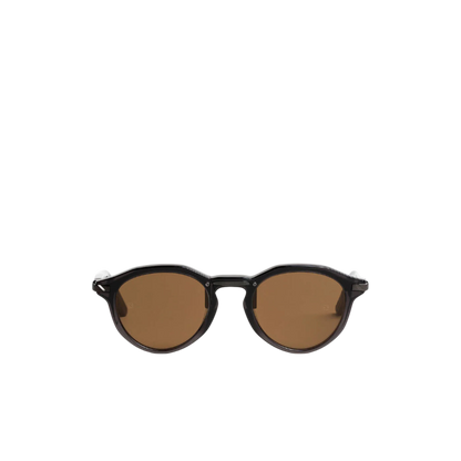 Sunglasses with brown lenses and black frame on a white background