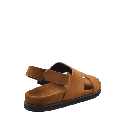Brown suede open-toe sandal with adjustable strap from Amorti Sangle footwear collection