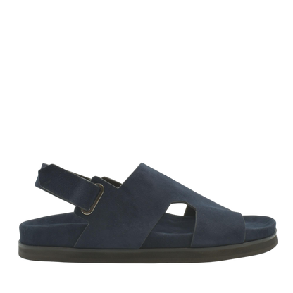 Navy blue Amorti Sangle footwear sandal with adjustable back strap and cushioned sole