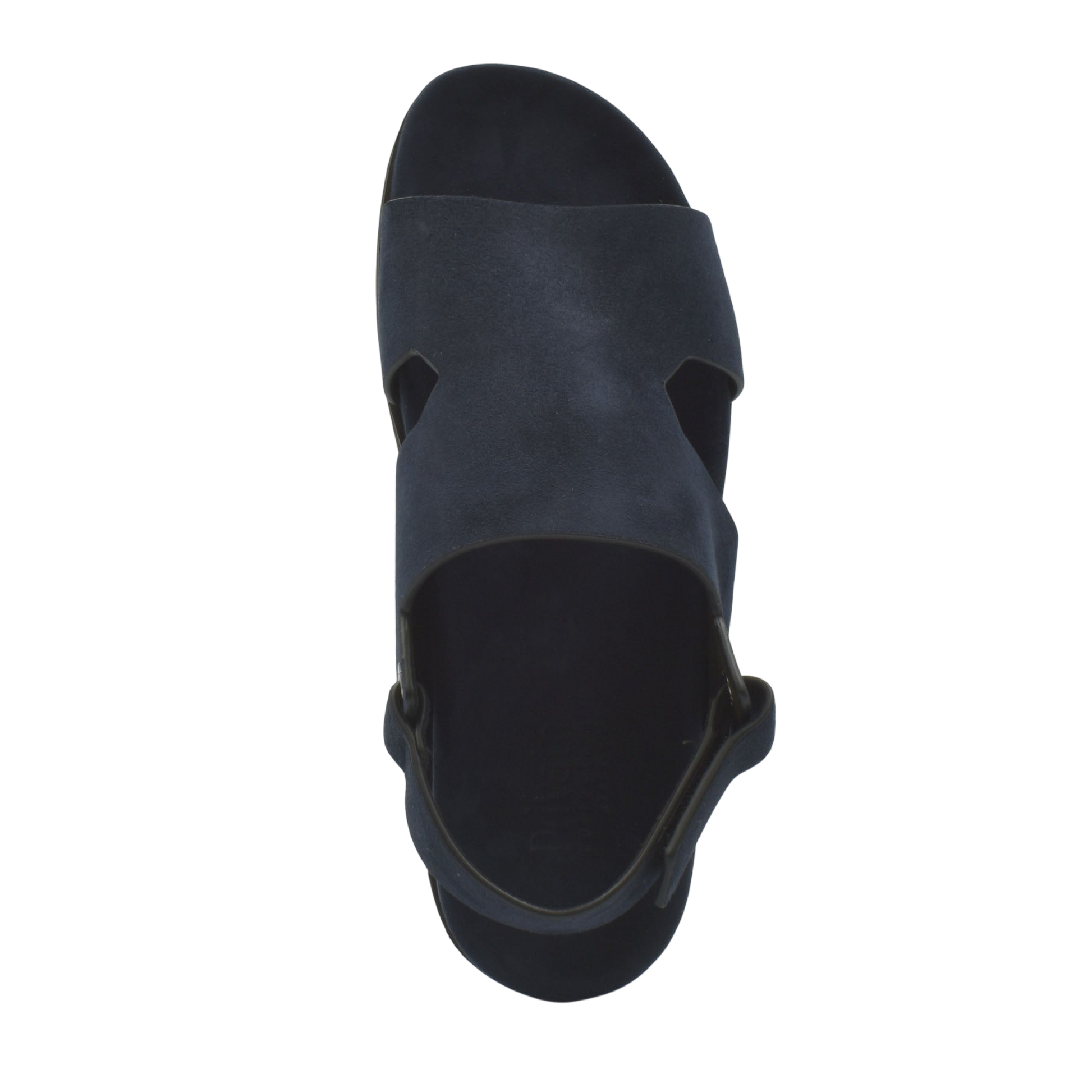 Top view of black Amorti Sangle footwear sandal with wide straps and open toe design