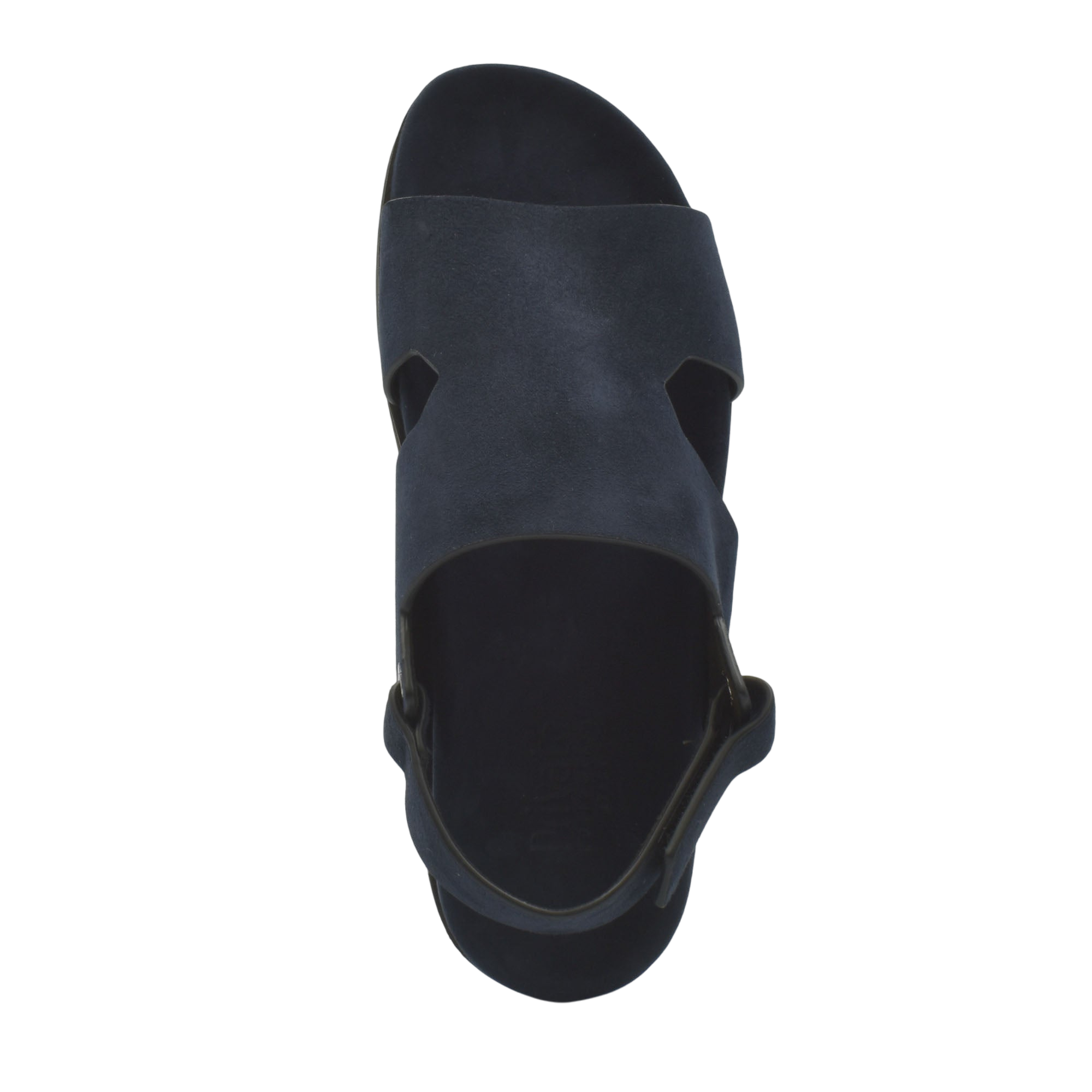 Top view of black Amorti Sangle footwear sandal with wide straps and open toe design