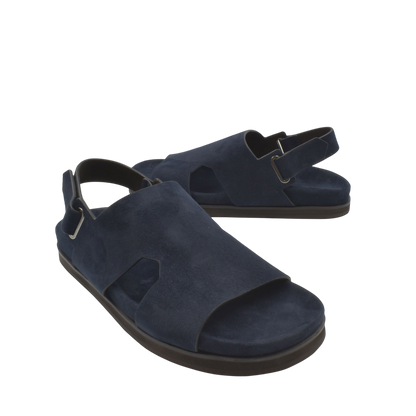 Pair of navy blue Amorti Sangle footwear open-toe sandals with adjustable heel straps
