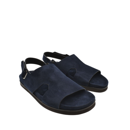 Navy blue Amorti Sangle footwear with open toe and adjustable back strap in a private collection