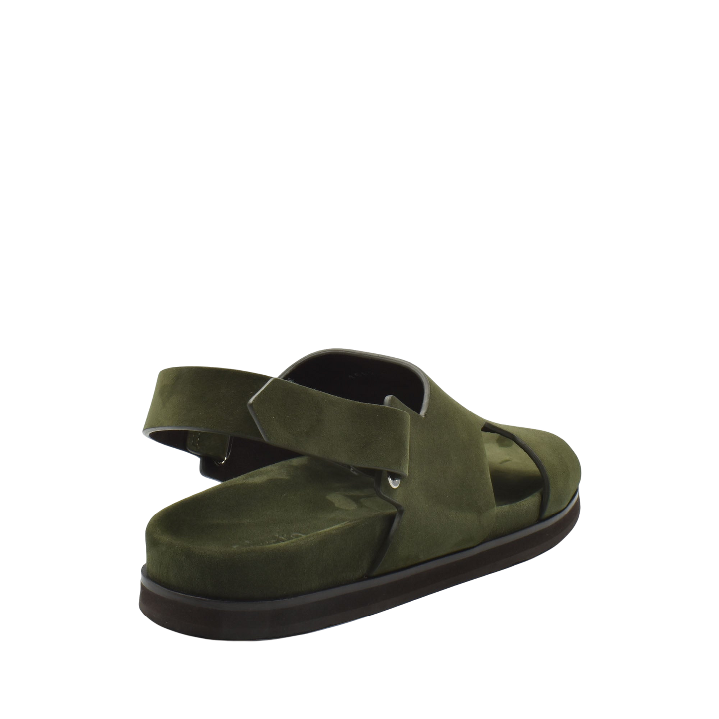 Green suede Amorti Sangle footwear open-toe sandal with adjustable back strap and cushioned sole