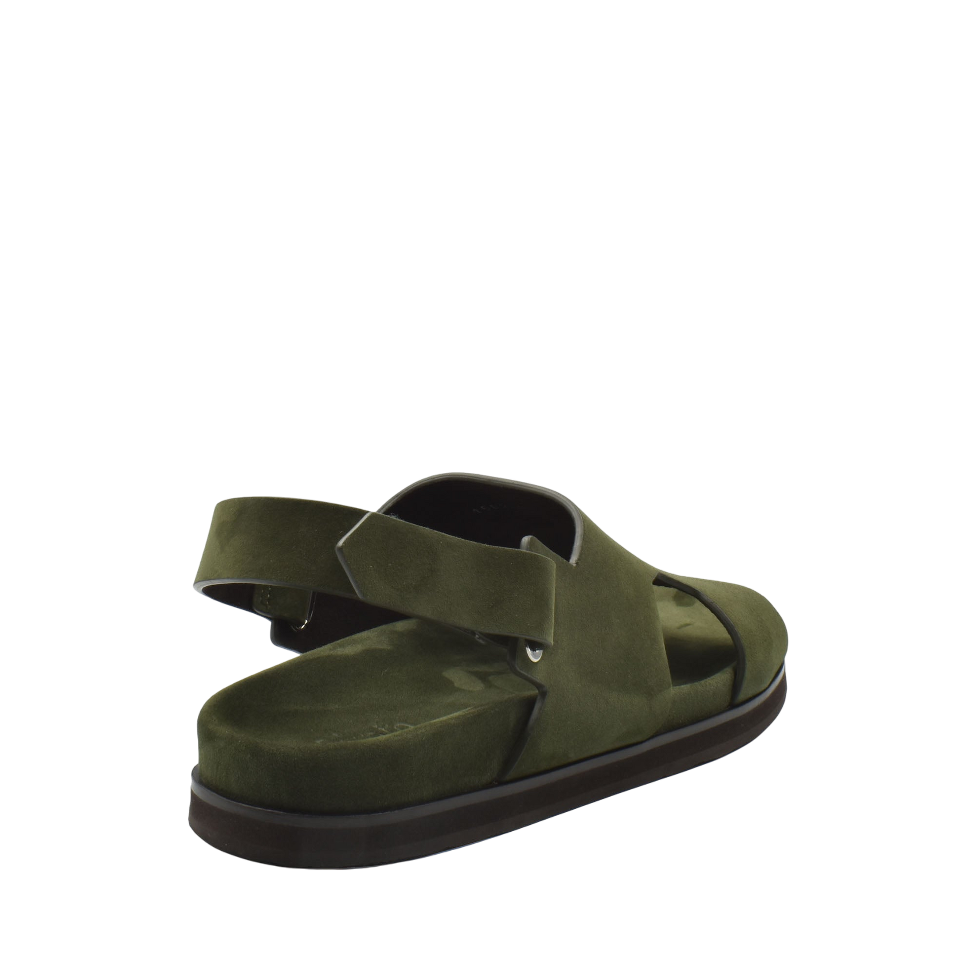 Green suede Amorti Sangle footwear open-toe sandal with adjustable back strap and cushioned sole