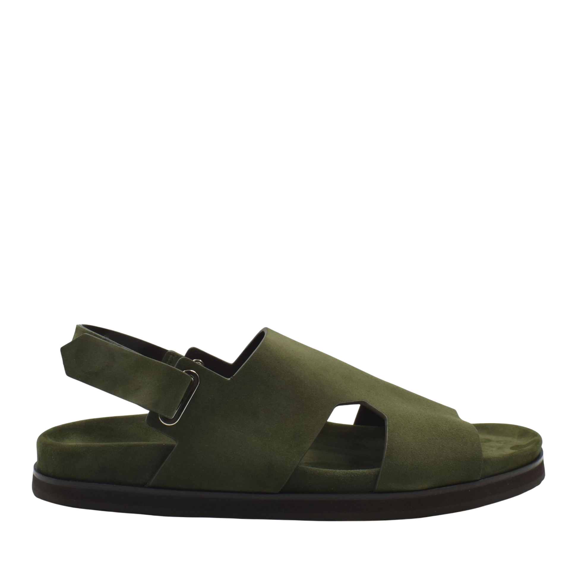 Olive green leather Amorti Sangle footwear sandal with adjustable back strap and cushioned sole