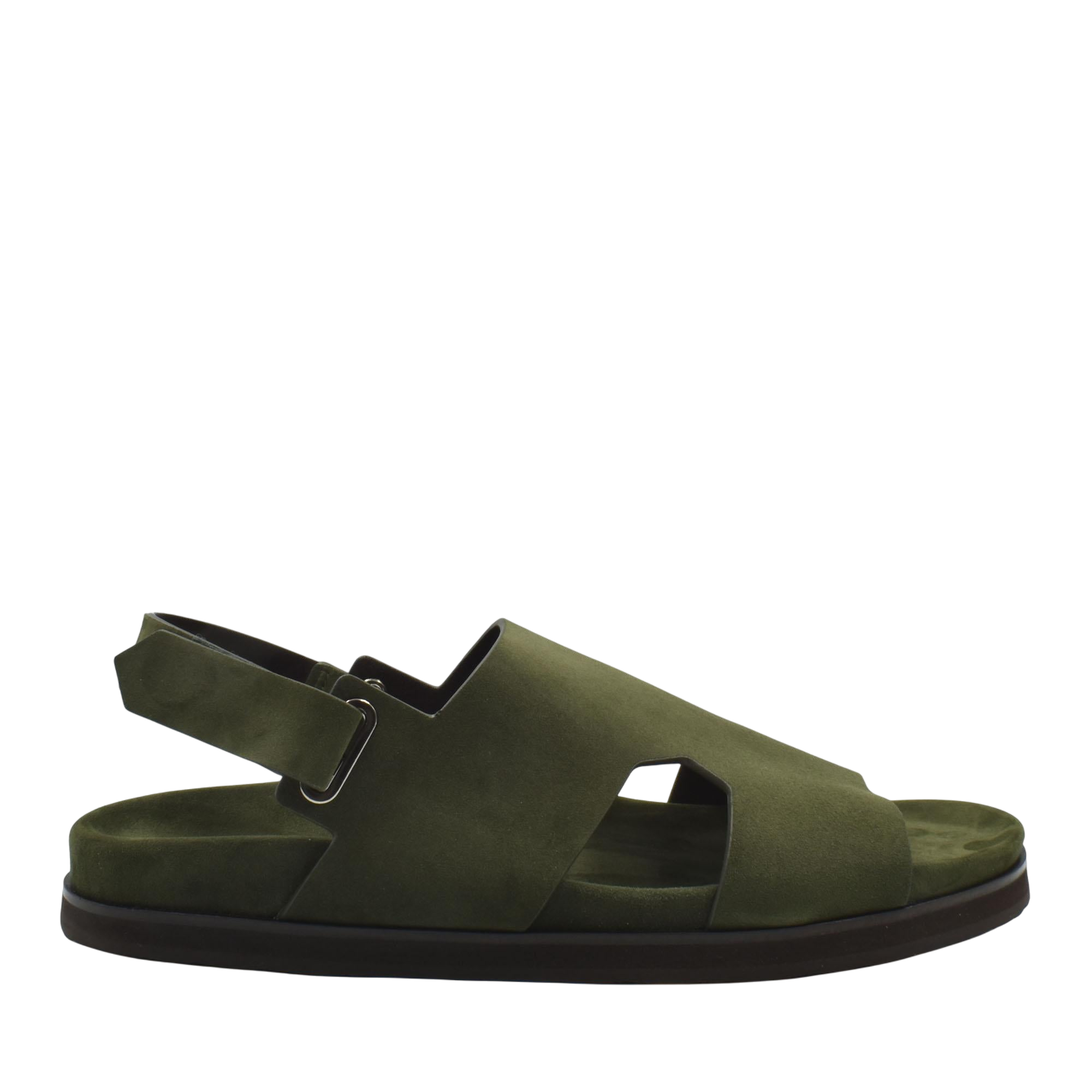 Olive green leather Amorti Sangle footwear sandal with adjustable back strap and cushioned sole
