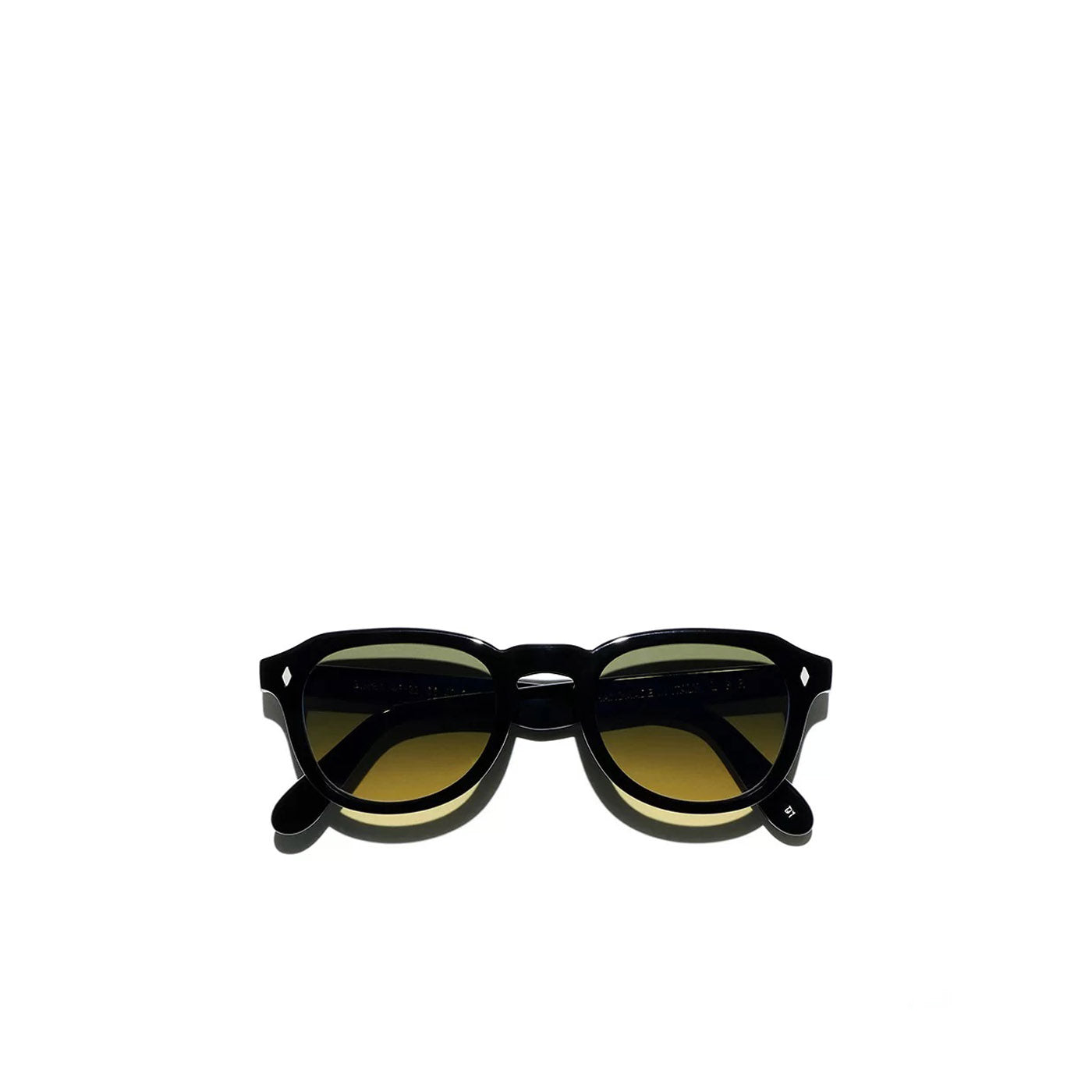 Private Collection black round frame sunglasses with dark lenses on white background