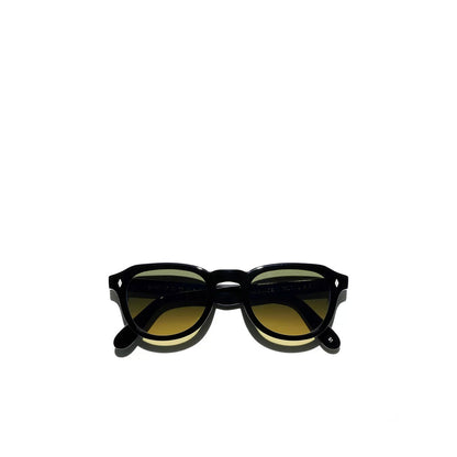 Private Collection black round frame sunglasses with dark lenses on white background