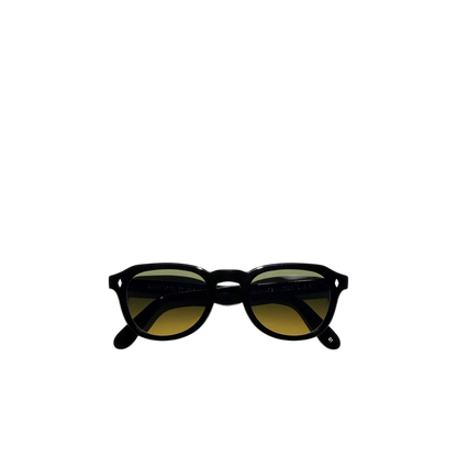 Private Collection black round frame sunglasses with dark lenses on white background