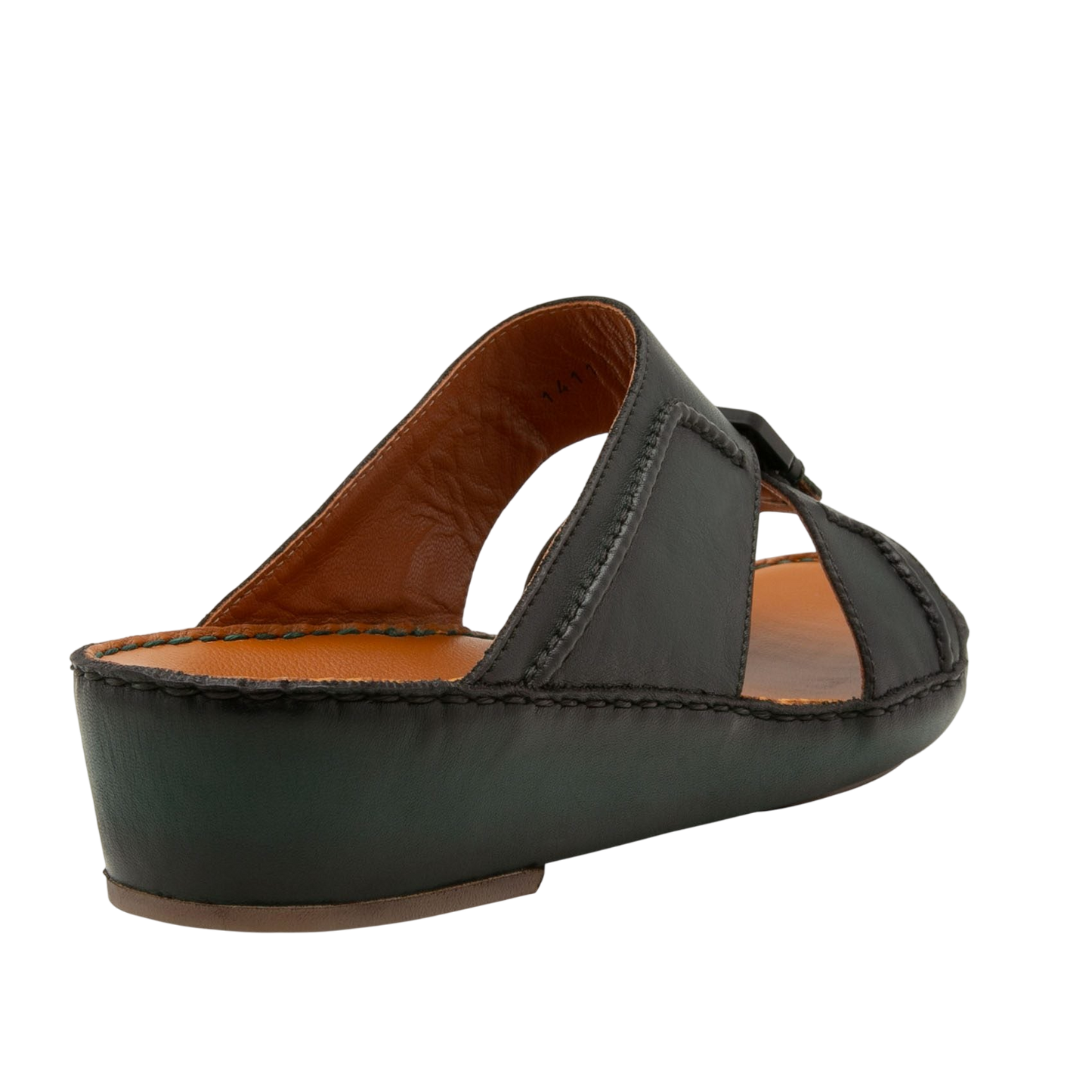 Black leather luxury casual sandals with cushioned sole and open toe design