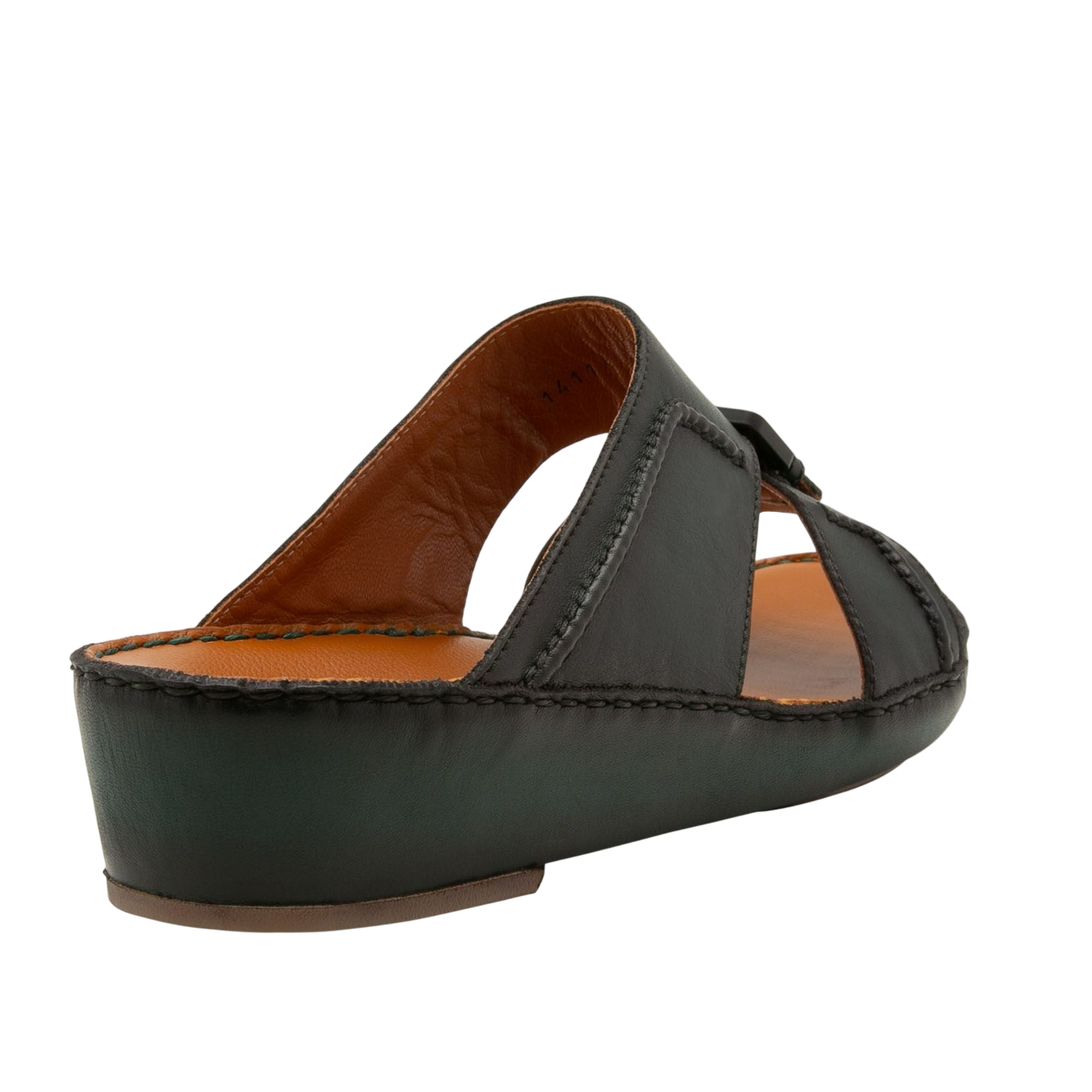 Black leather luxury casual sandals with cushioned sole and open toe design