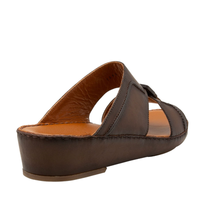 Brown leather luxury casual sandals with open toe and cushioned sole from Private collection