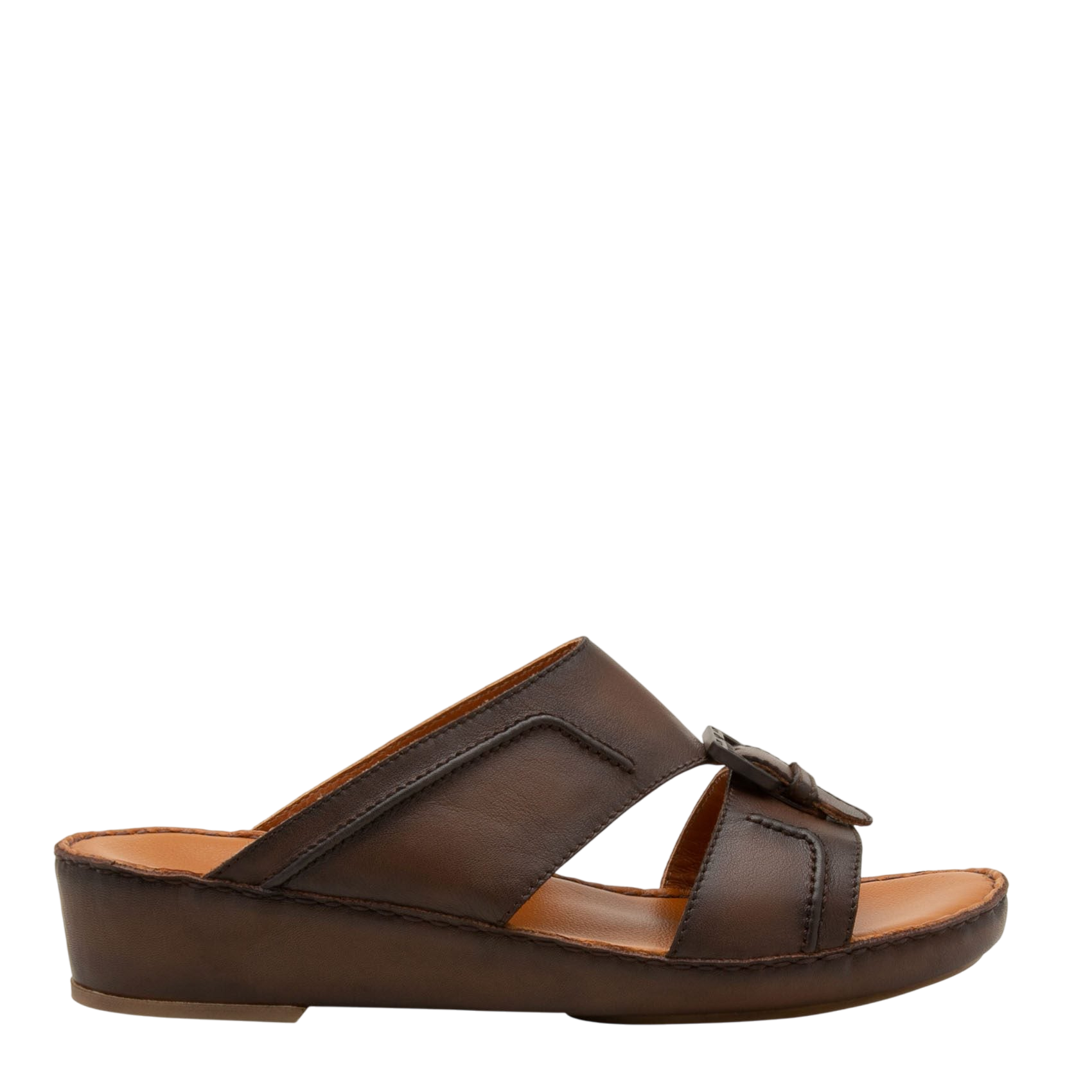 Brown leather luxury casual sandals with open toe and buckle detail for stylish comfort