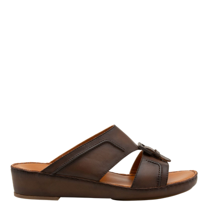 Brown leather luxury casual sandals with open toe and buckle detail for stylish comfort