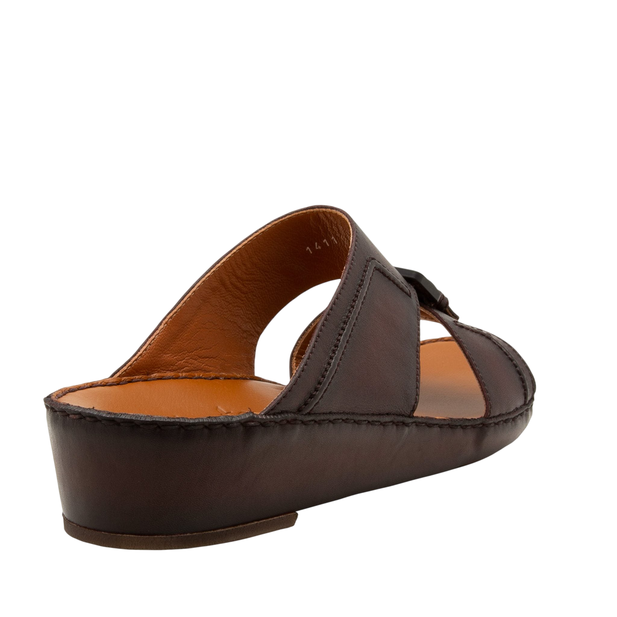 Brown leather luxury casual sandals with stitched sole and open toe design