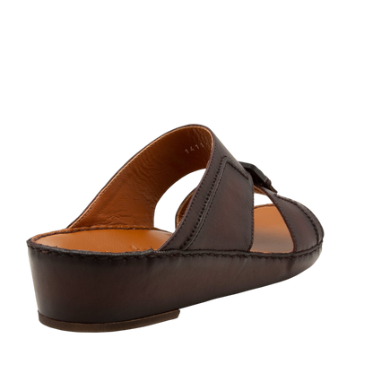 Brown leather luxury casual sandals with stitched sole and open toe design