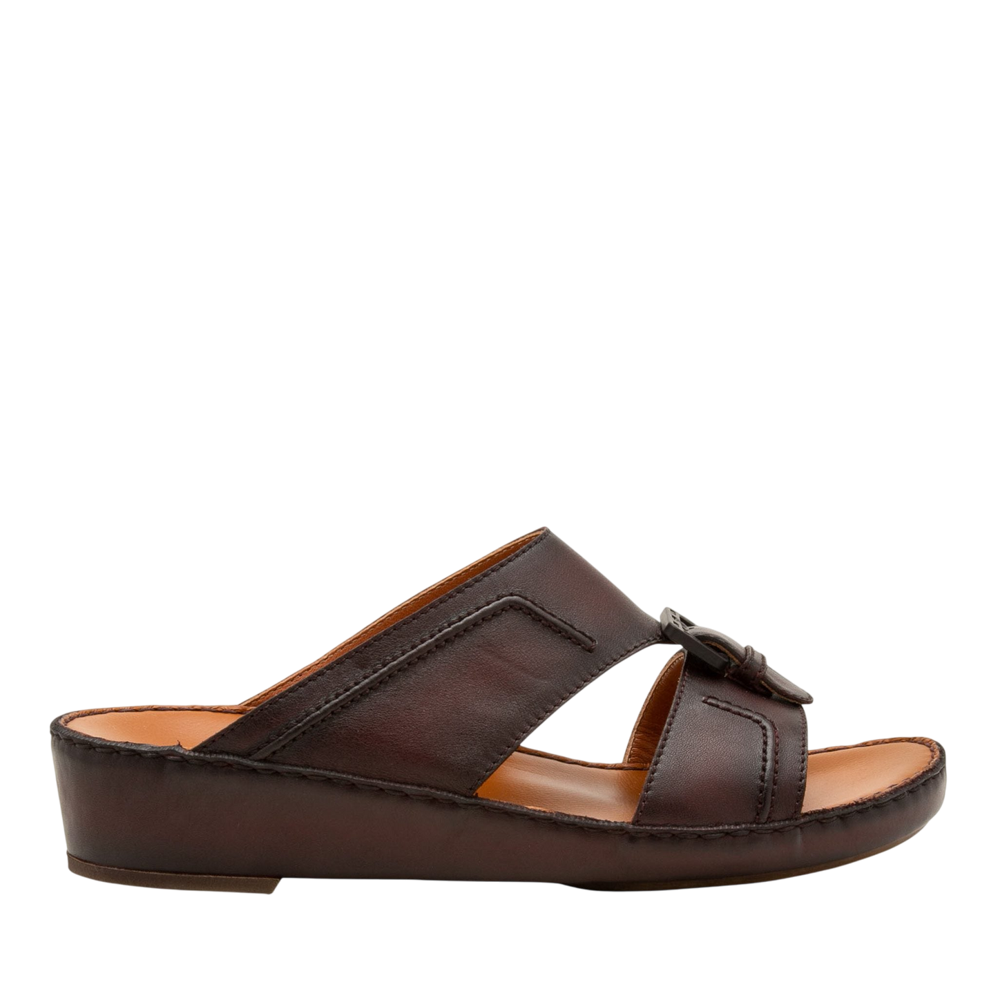 Brown leather luxury casual sandals with cushioned sole and open toe design